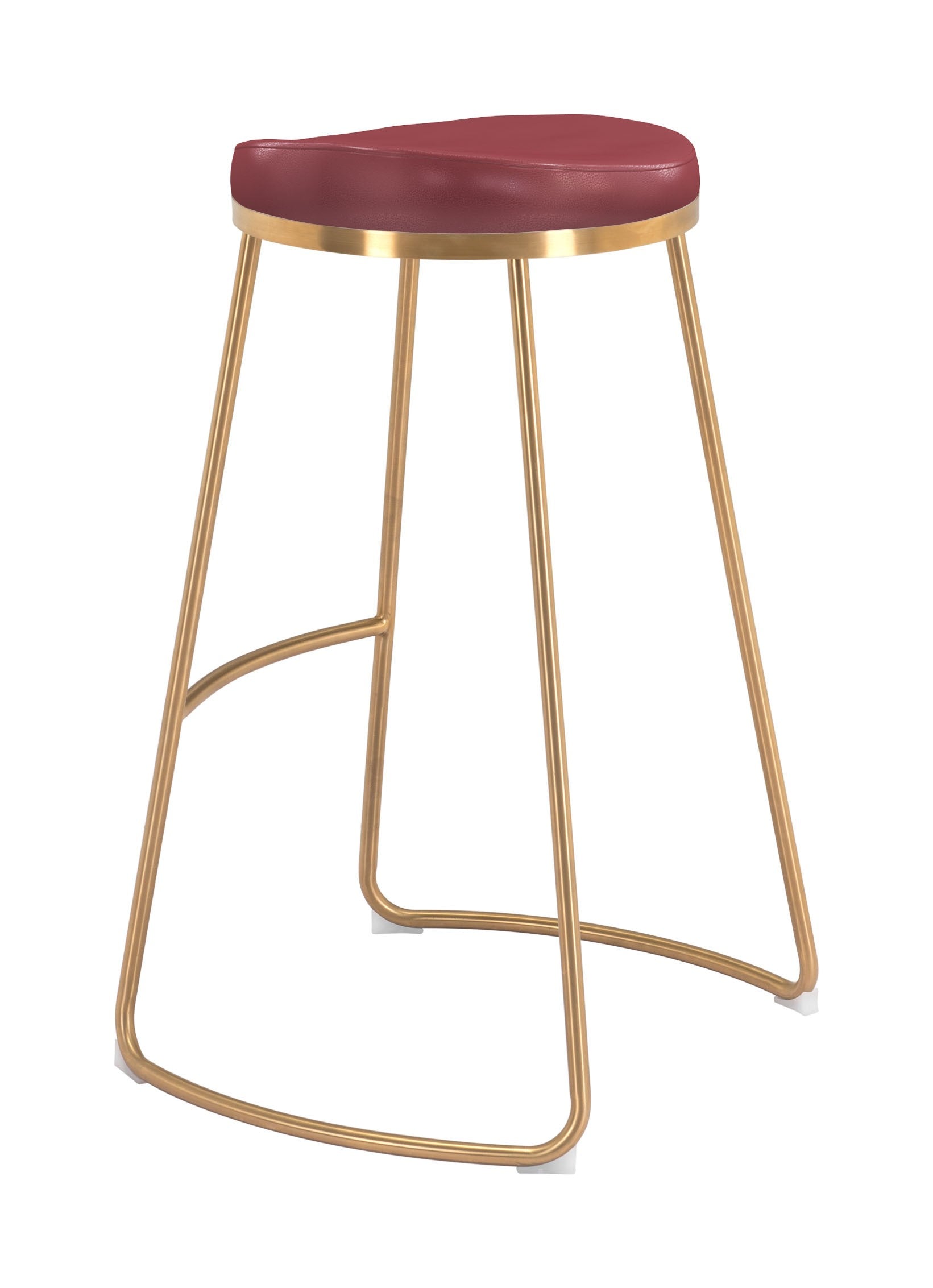 Set of Two 31" Burgundy And Gold Steel Backless Bar Height Bar Chairs