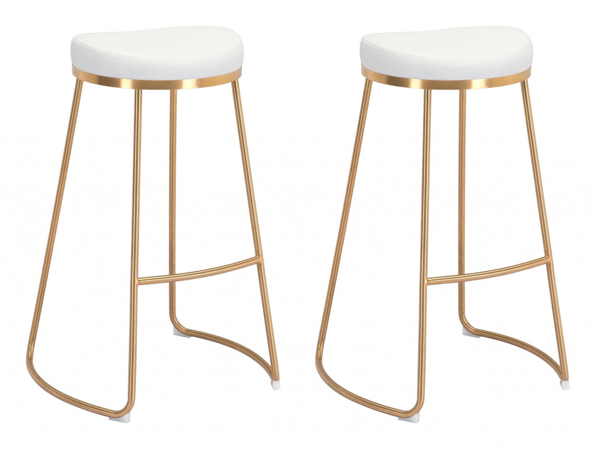 Set of Two 31" White And Gold Steel Backless Bar Height Bar Chairs