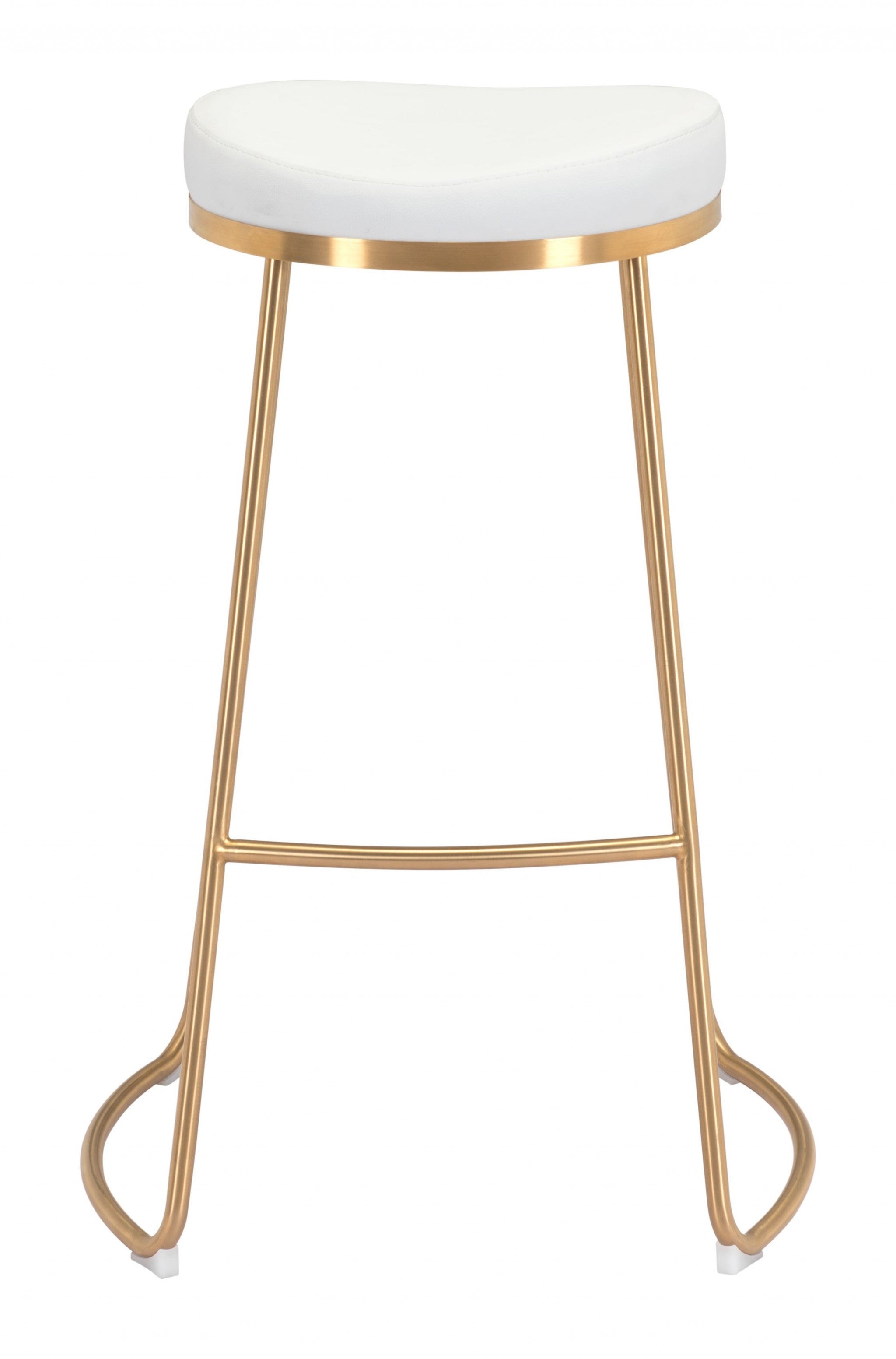 Set of Two 31" White And Gold Steel Backless Bar Height Bar Chairs