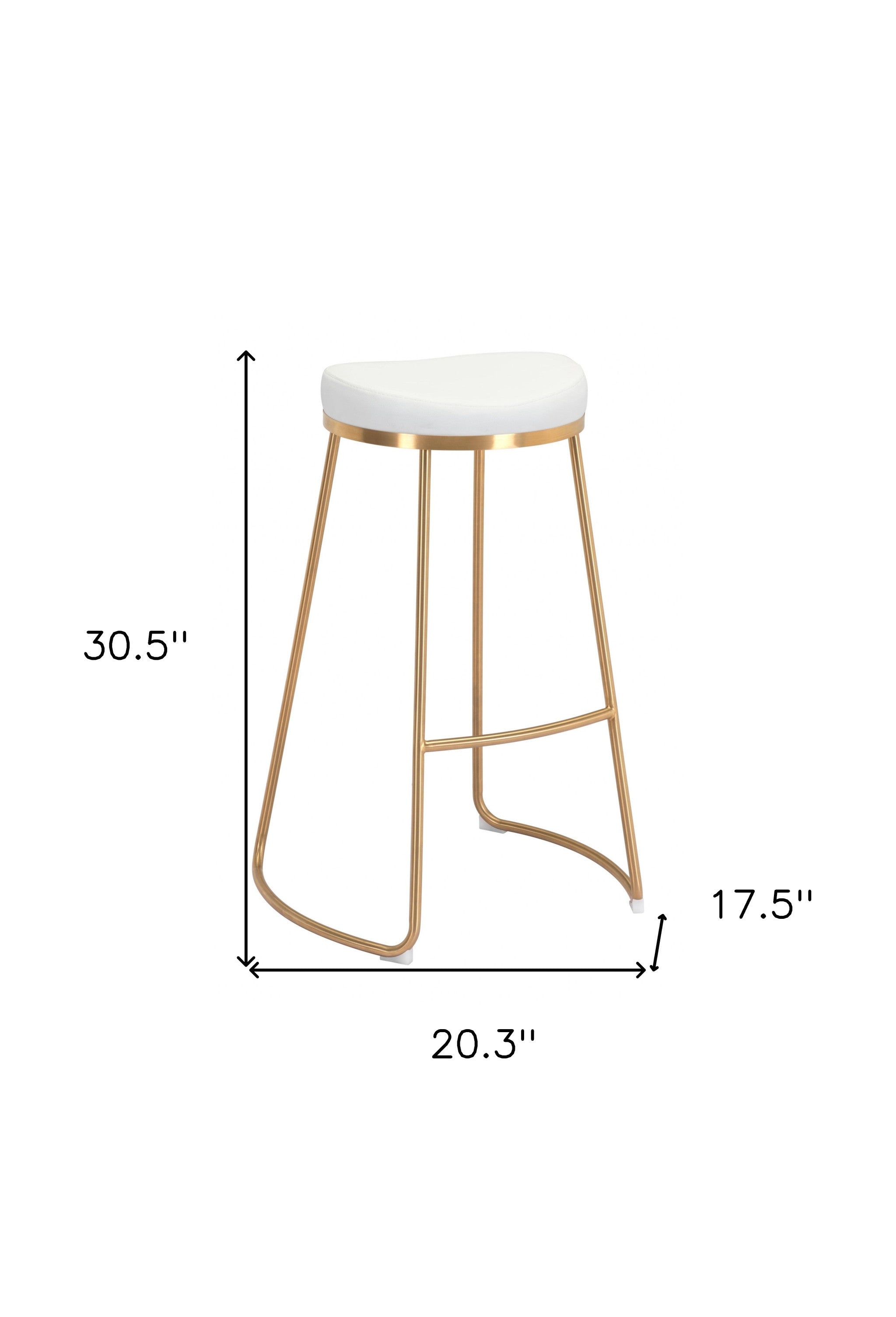 Set of Two 31" White And Gold Steel Backless Bar Height Bar Chairs