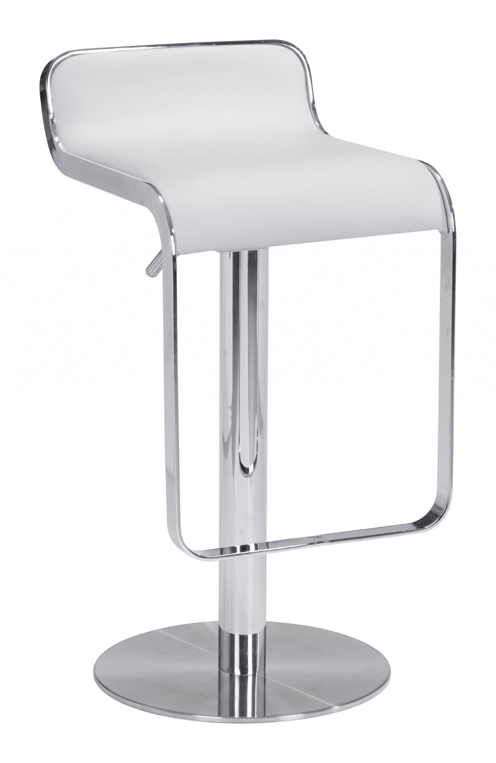 27" White And Silver Steel Swivel Backless Adjustable Height Bar Chair