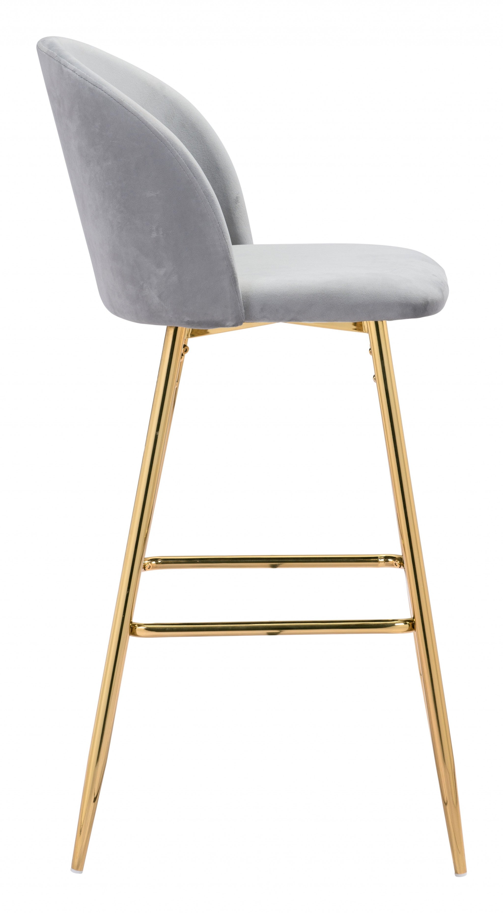 30" Gray And Gold Steel Low Back Bar Height Bar Chair