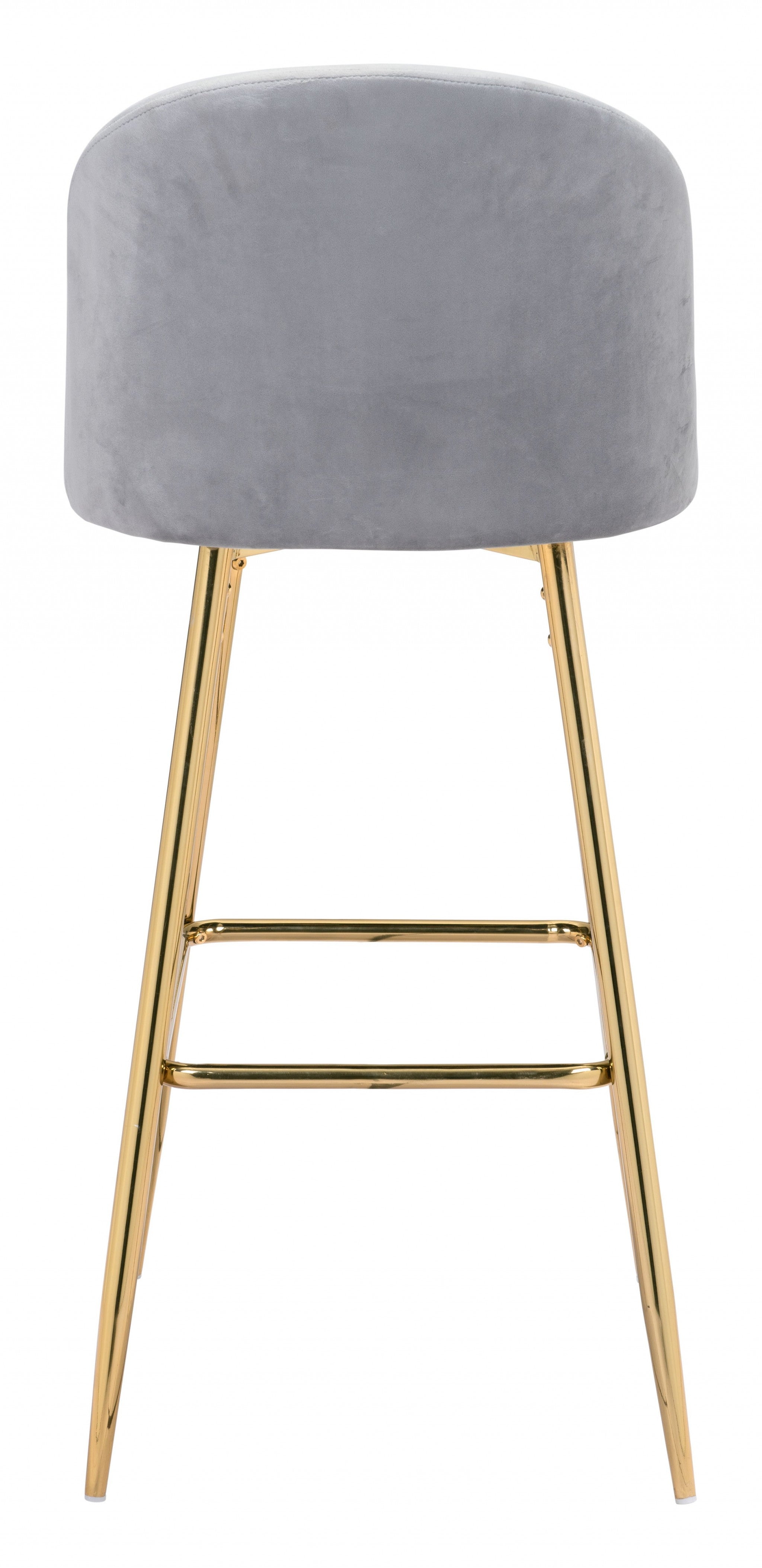 30" Gray And Gold Steel Low Back Bar Height Bar Chair