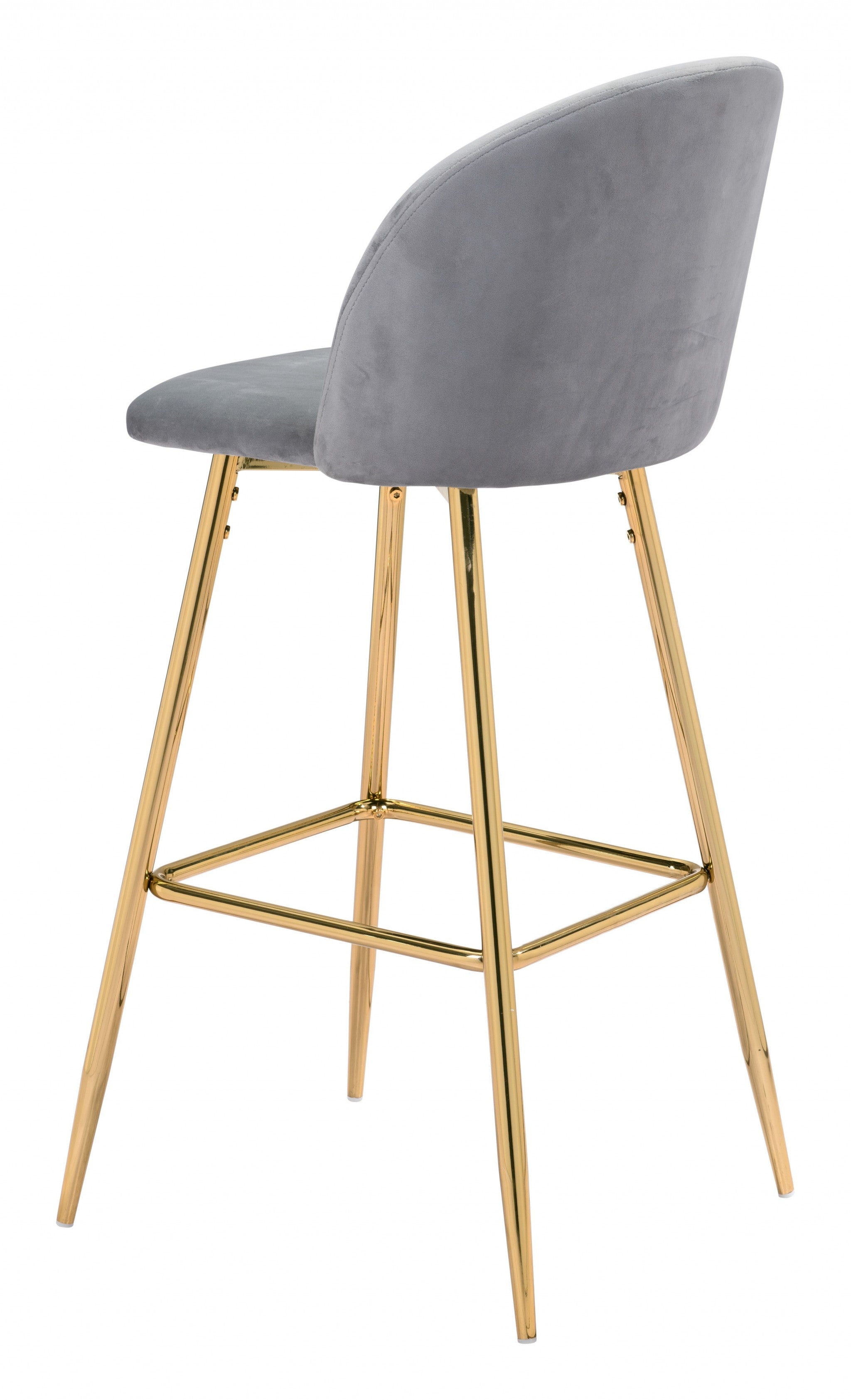 30" Gray And Gold Steel Low Back Bar Height Bar Chair