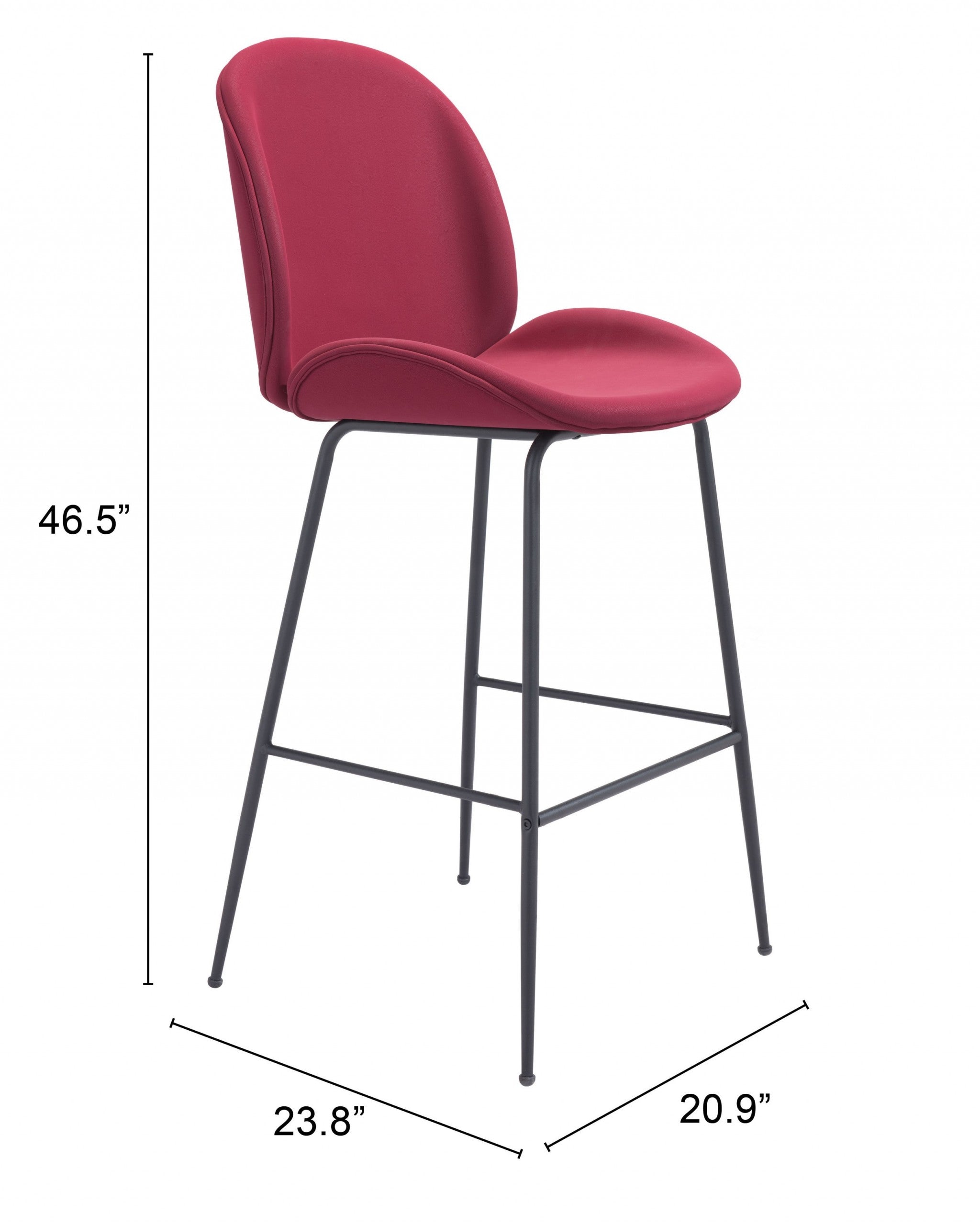 31" Red And Black Steel Low Back Bar Height Bar Chair