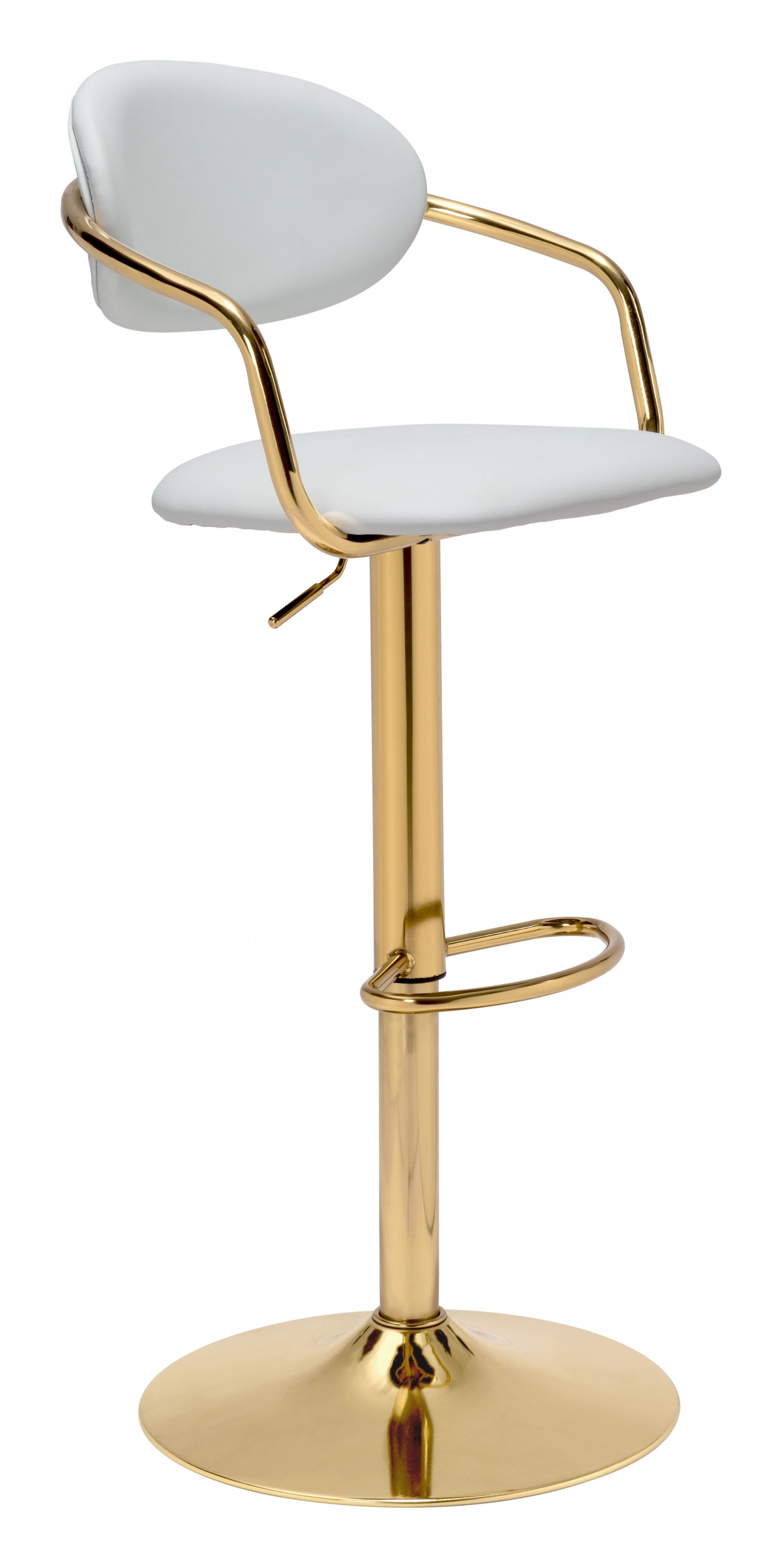 24" White And Gold Steel Swivel Low Back Counter Height Bar Chair