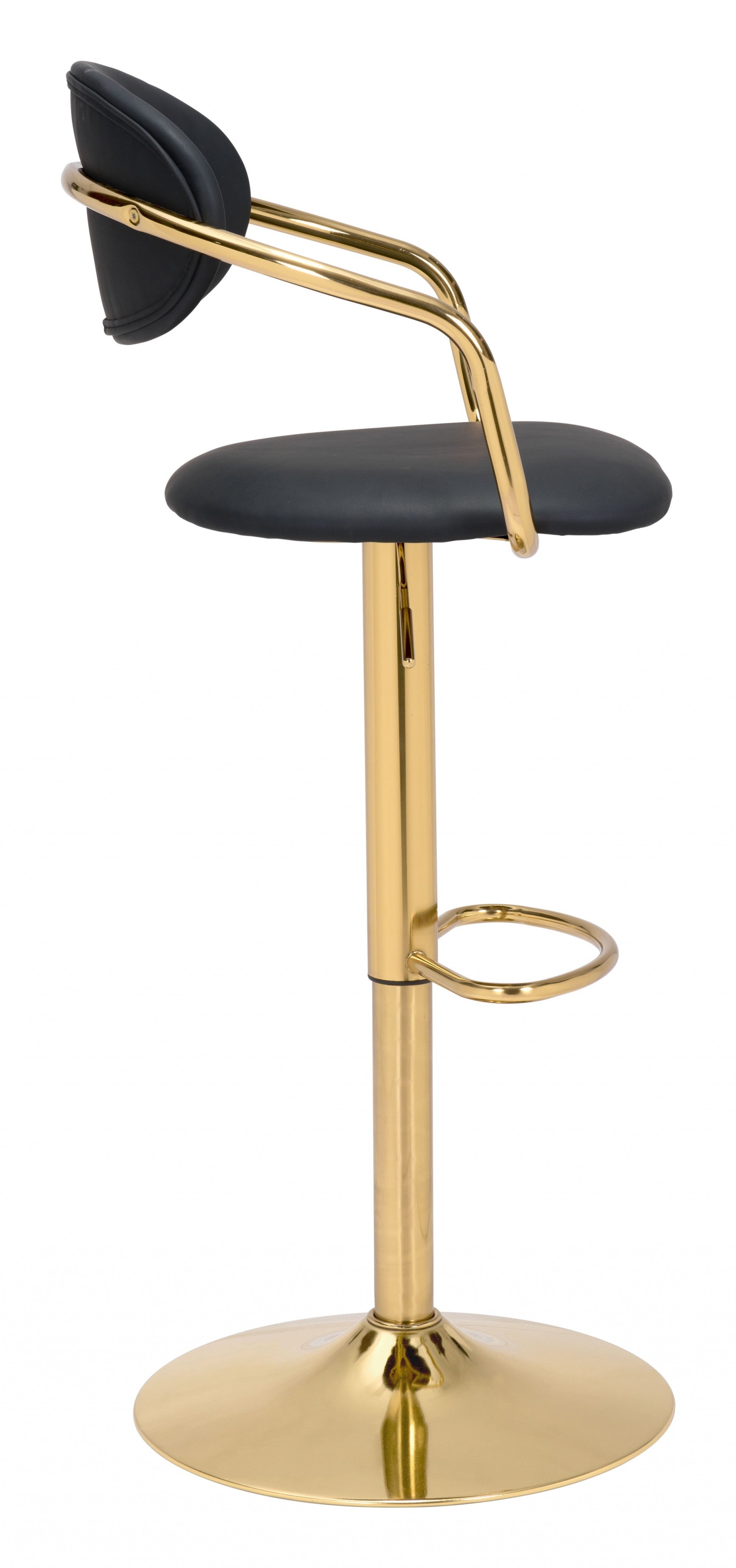 24" Black And Gold Steel Swivel Low Back Counter Height Bar Chair