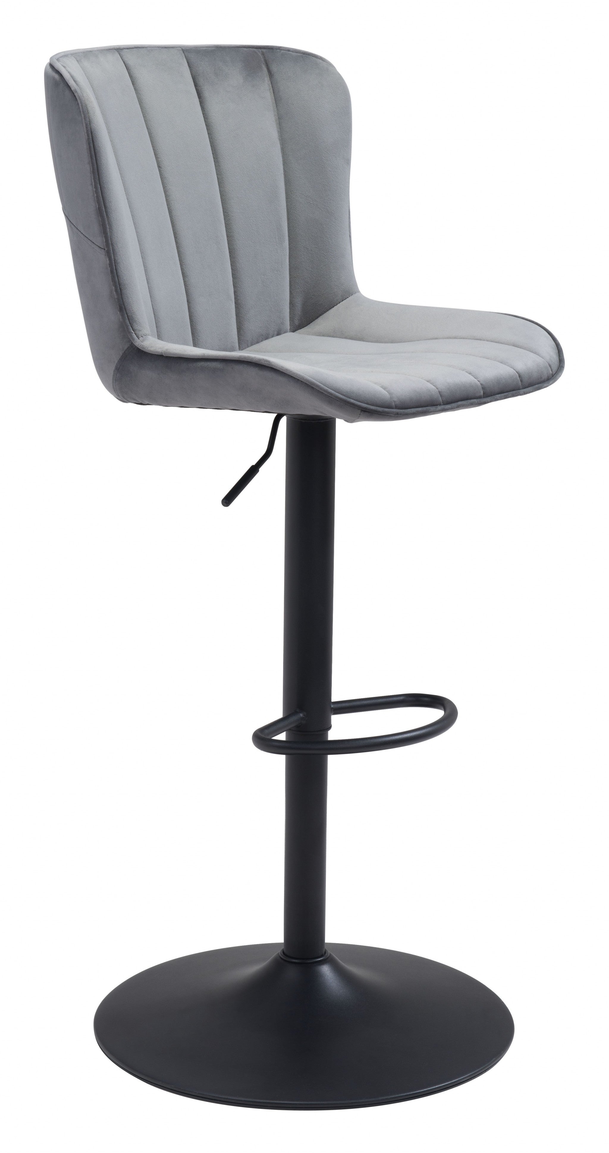 24" Gray And Black Steel Swivel Low Back Counter Height Bar Chair