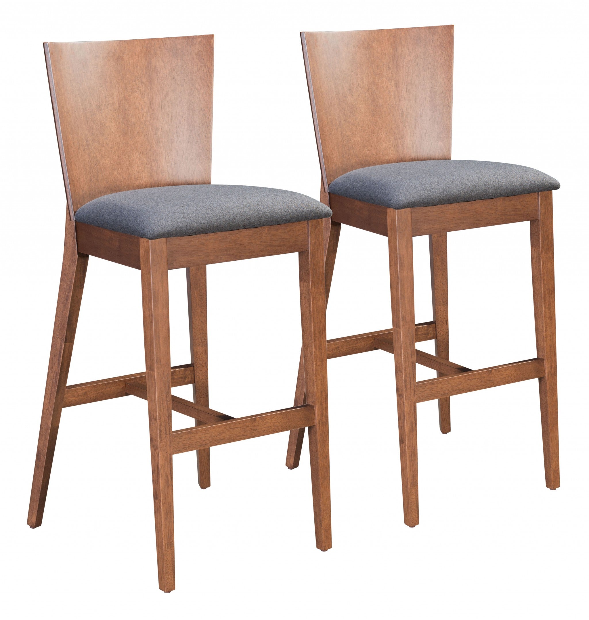 Set of Two 29" Gray And Brown Solid Wood Low Back Bar Height Bar Chairs