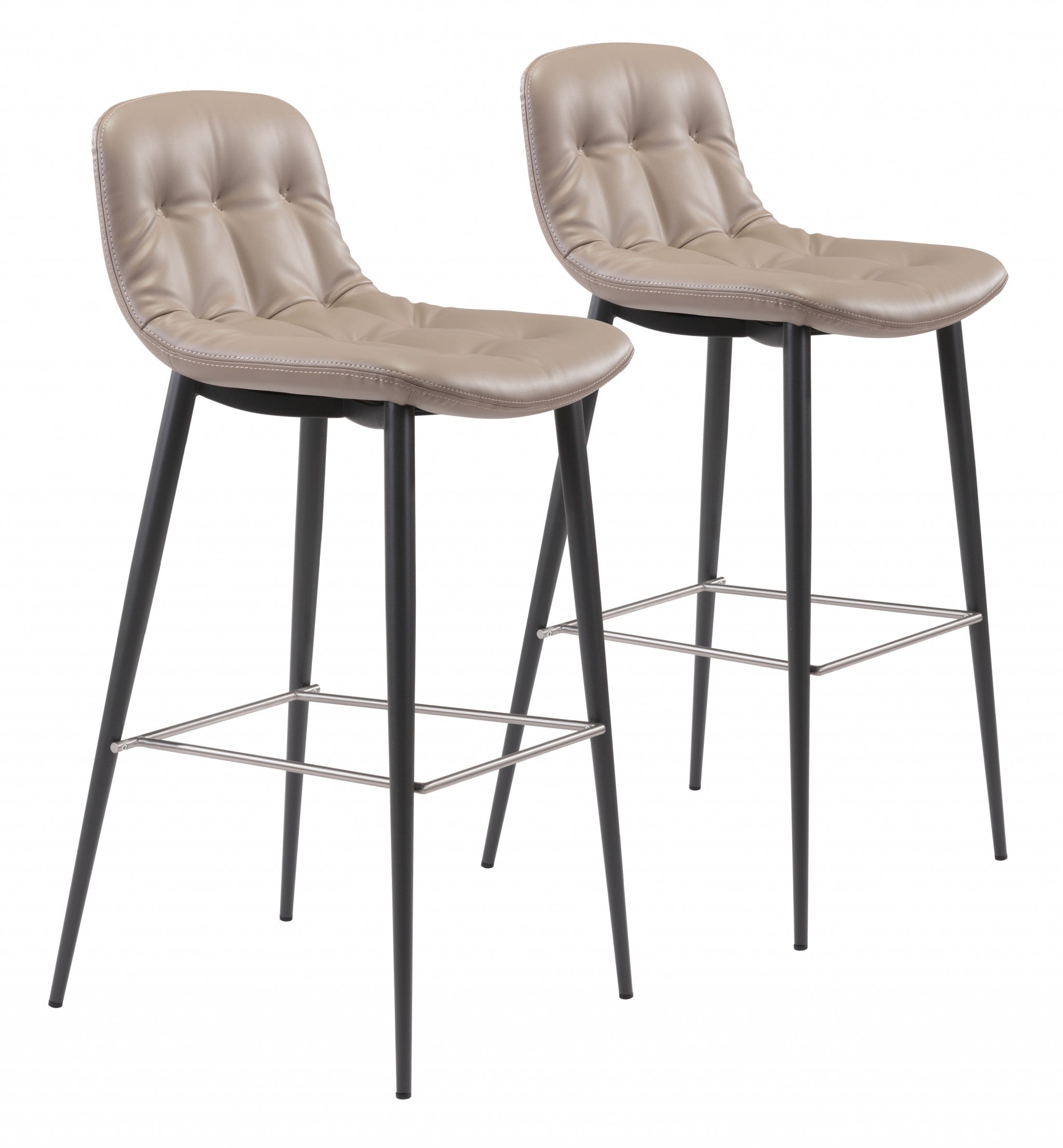 Set of Two 30" Taupe And Black Steel Low Back Bar Height Bar Chairs