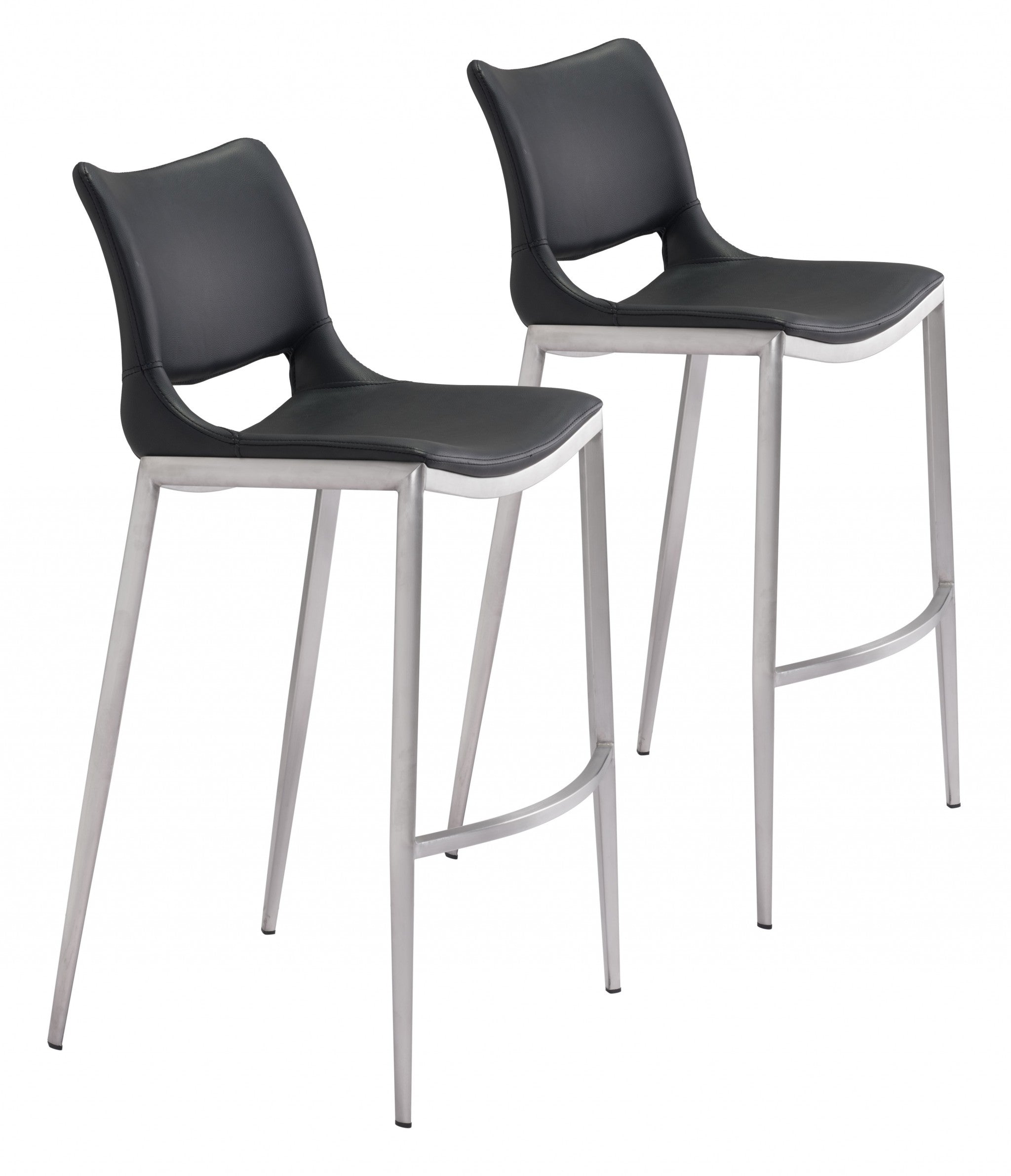 Set of Two 29" Black And Silver Steel Low Back Bar Height Bar Chairs