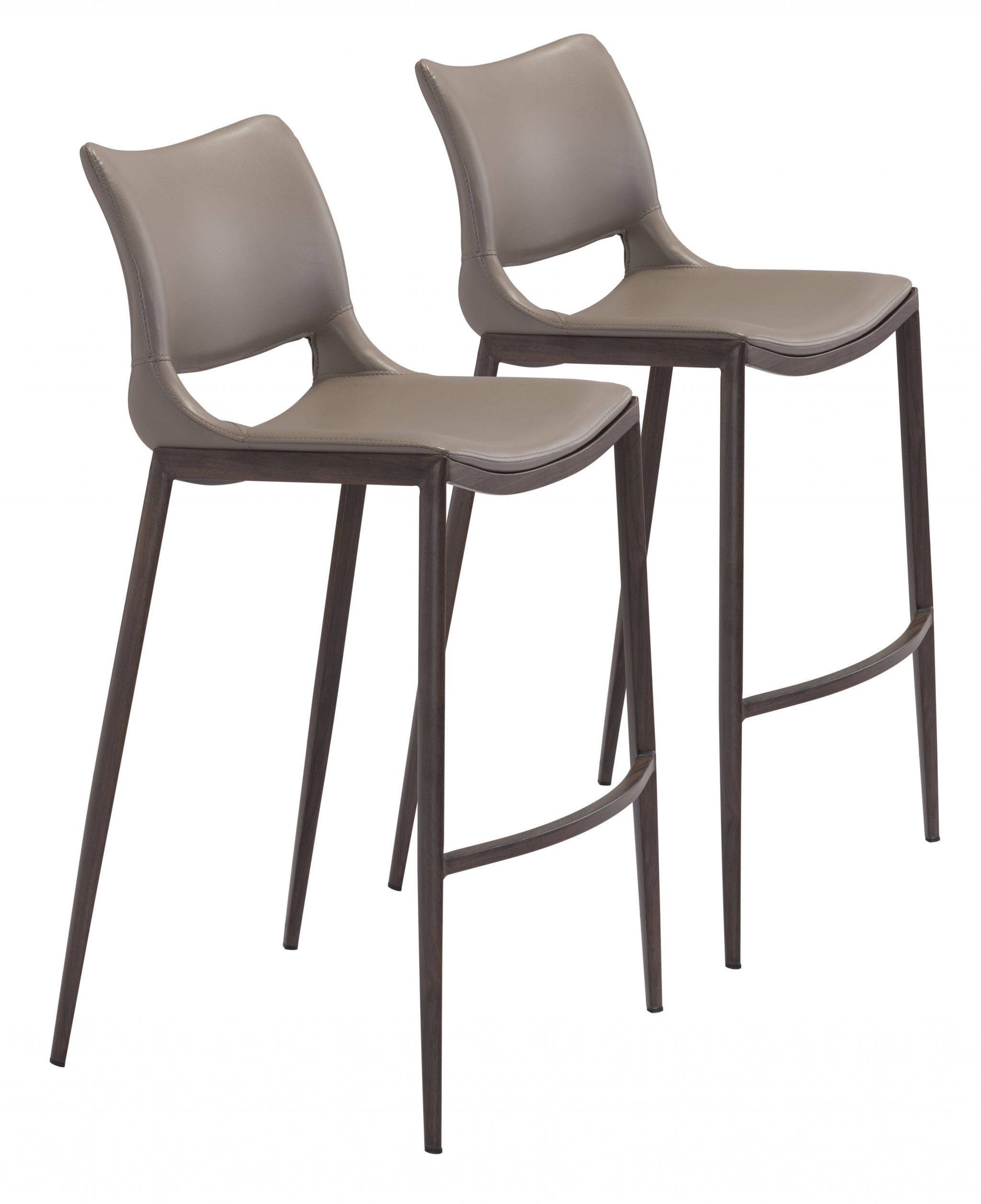 Set of Two 29" Gray And Brown Steel Low Back Bar Height Bar Chairs