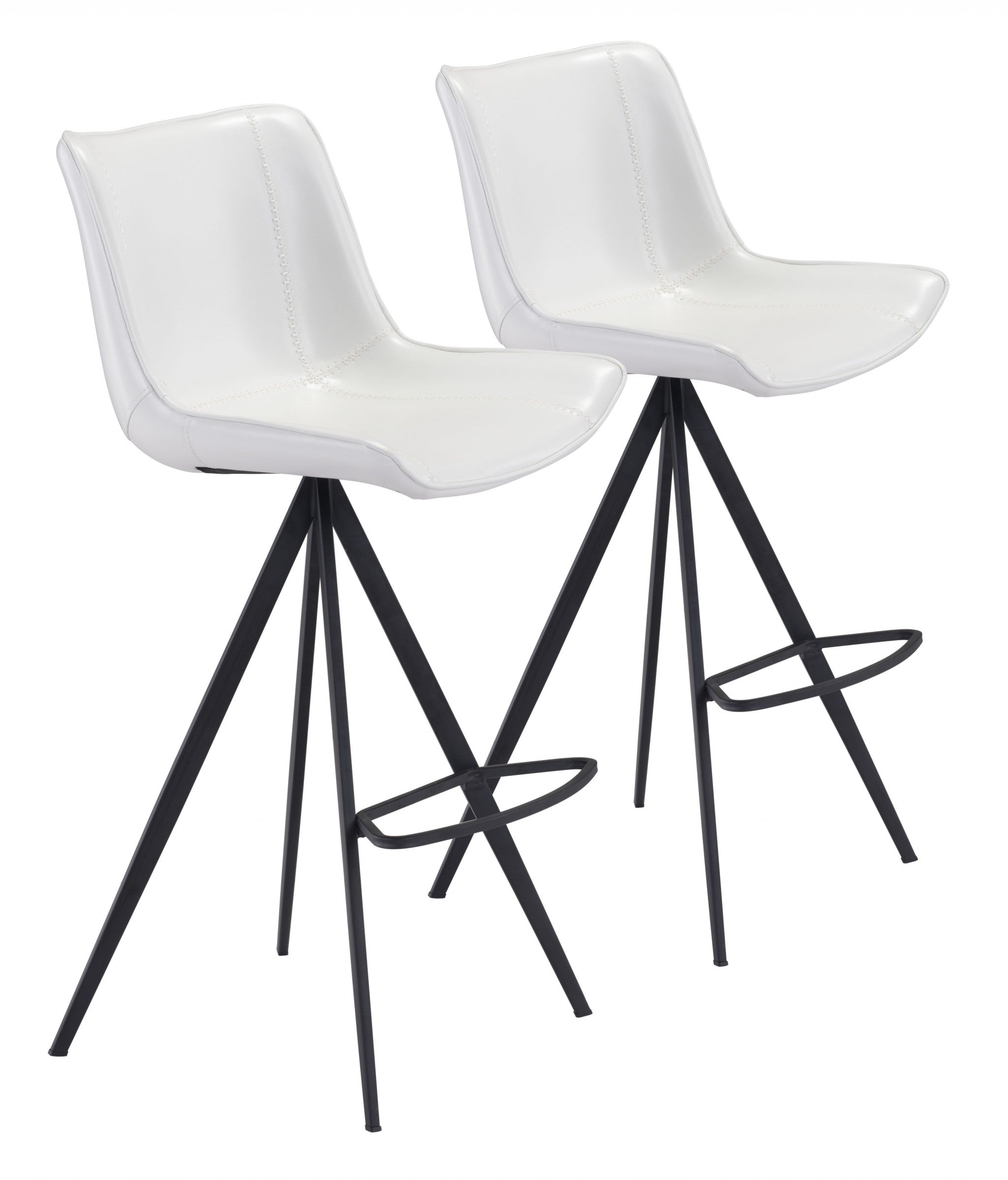 Set of Two 29" White And Black Steel Low Back Bar Height Bar Chairs