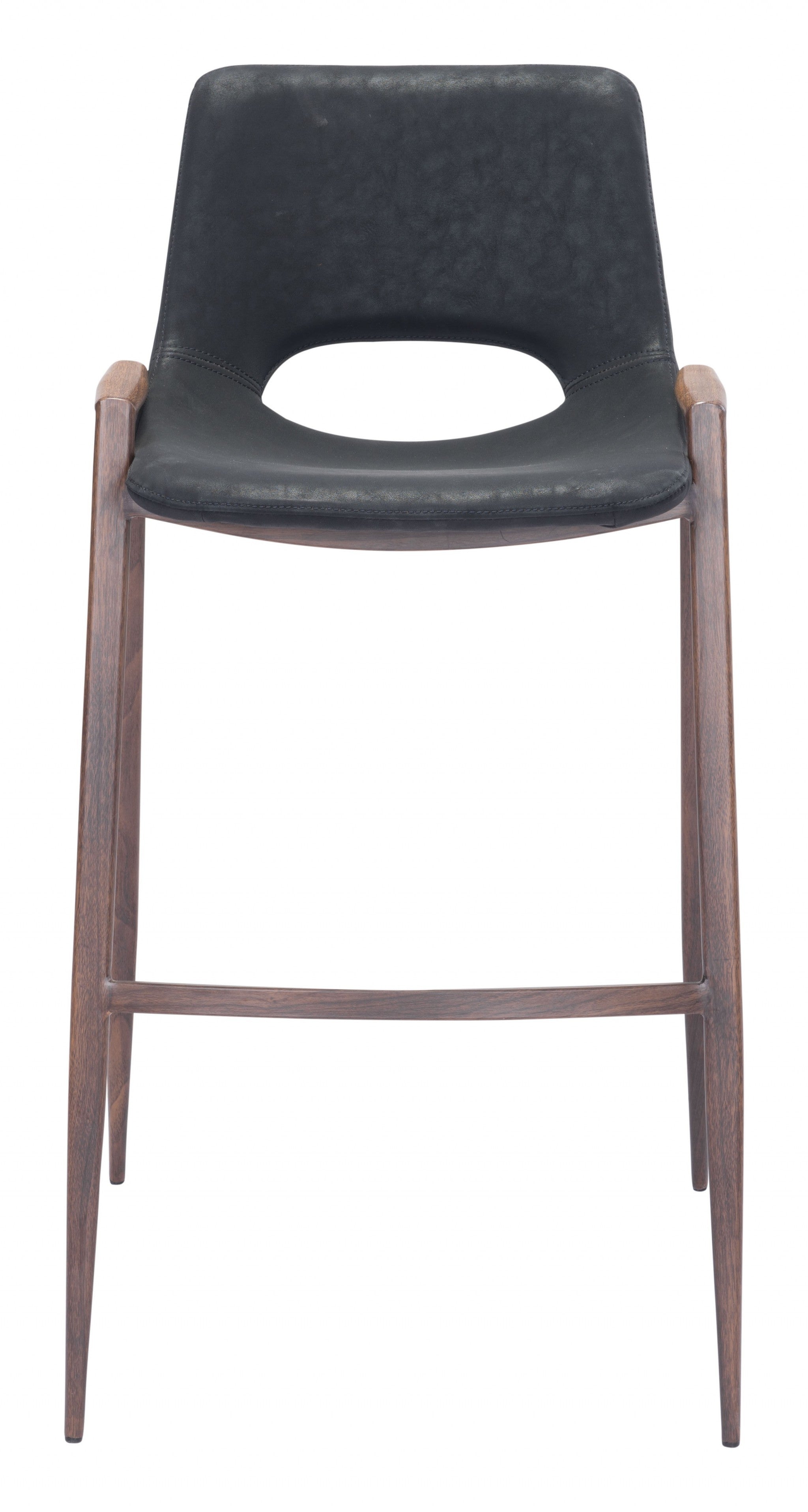 Set of Two 29 " Black And Brown Steel Low Back Bar Height Bar Chairs