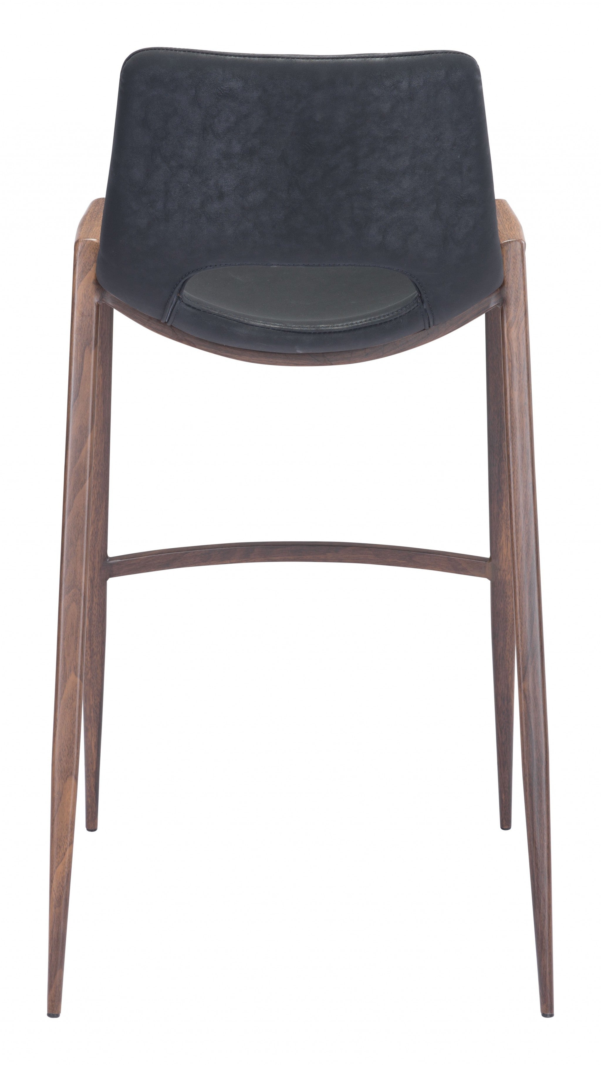 Set of Two 29 " Black And Brown Steel Low Back Bar Height Bar Chairs