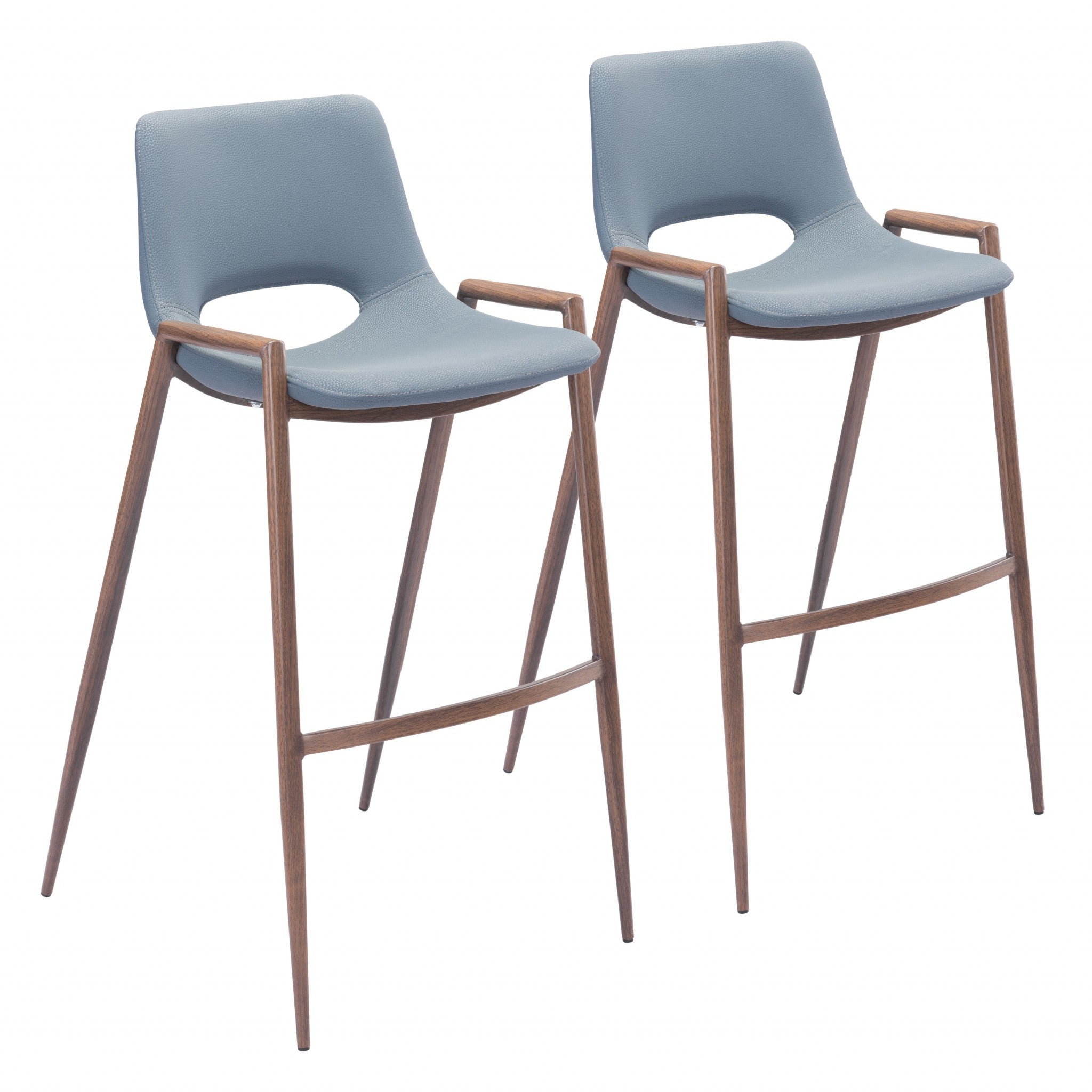 Set of Two 29" Gray And Brown Steel Low Back Bar Height Bar Chairs