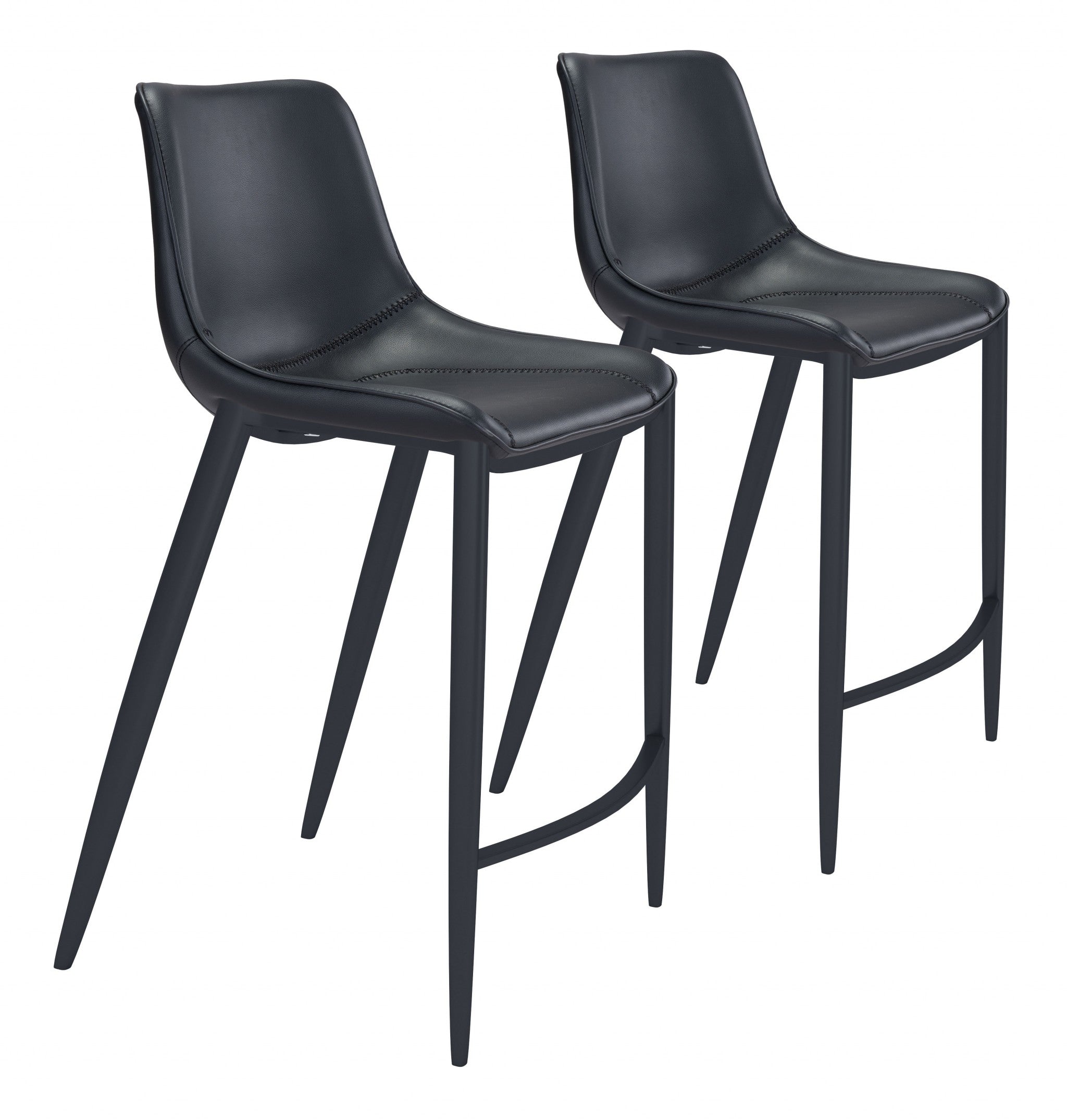 Set of Two 30" Black Steel Low Back Bar Height Bar Chairs