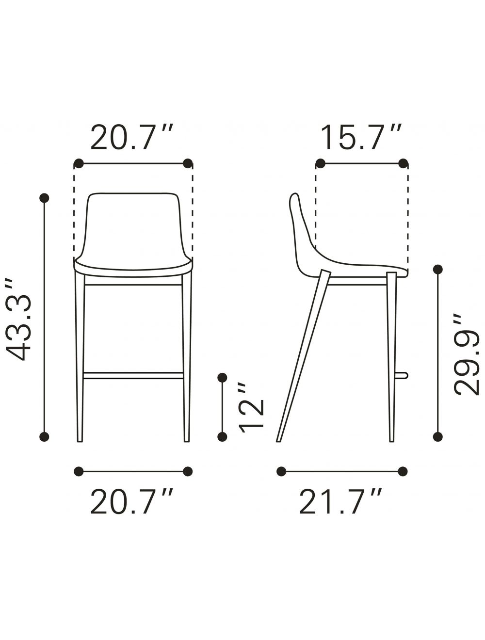 Set of Two 30" Steel Low Back Bar Height Bar Chairs