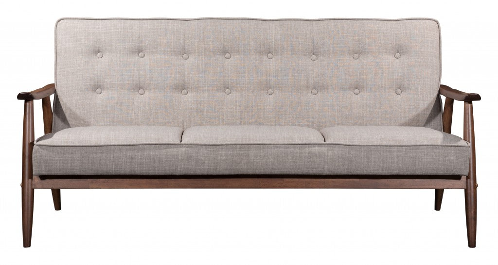 69" Beige Polyester Sofa With Brown Legs