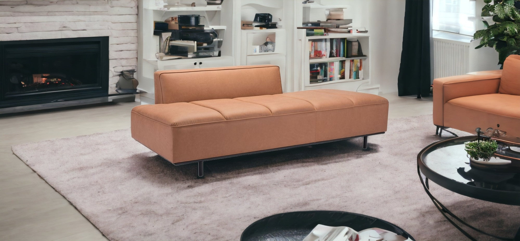 79" Brown Faux Leather Sofa With Black Legs