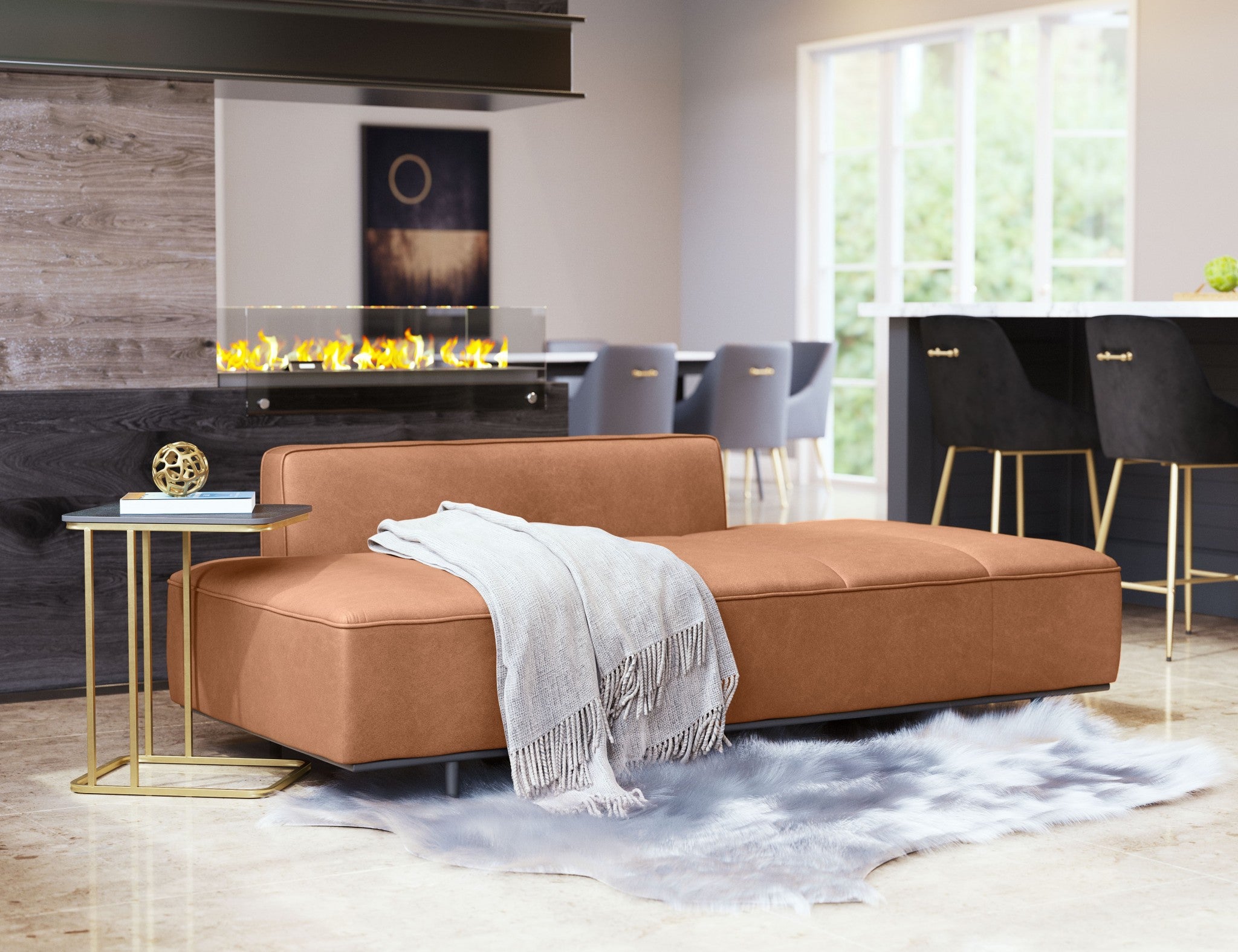 79" Brown Faux Leather Sofa With Black Legs