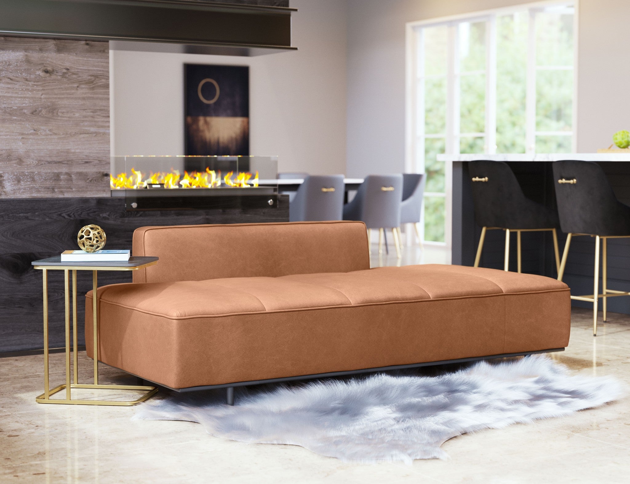 79" Brown Faux Leather Sofa With Black Legs