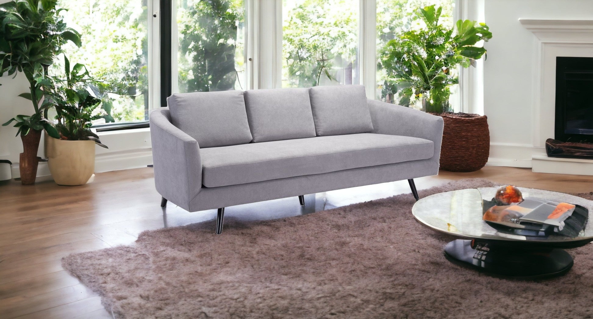 79" Gray Polyester Sofa With Black Legs