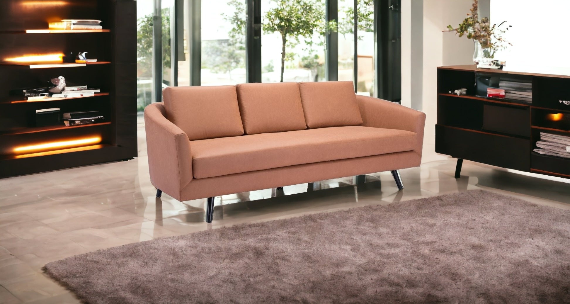 79" Brown Faux Leather Sofa With Black Legs