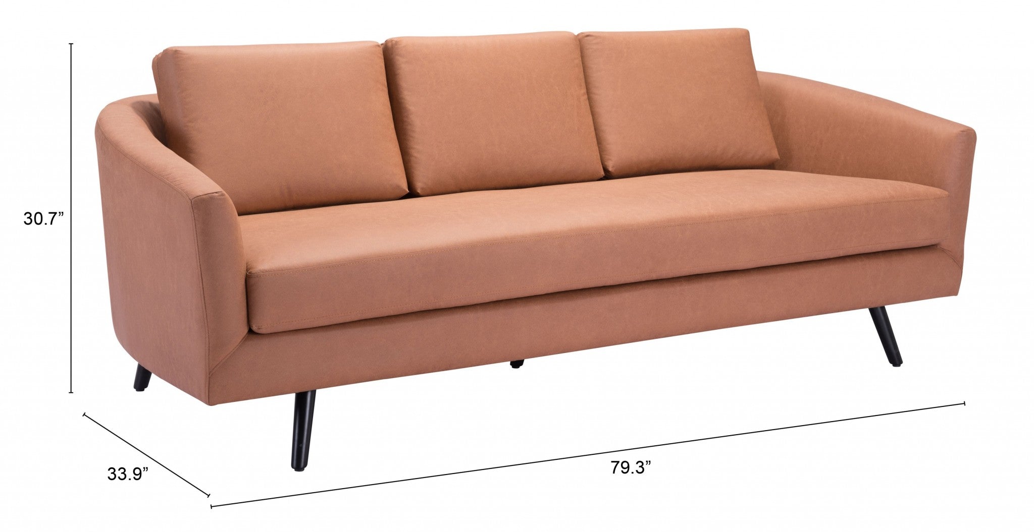 79" Brown Faux Leather Sofa With Black Legs