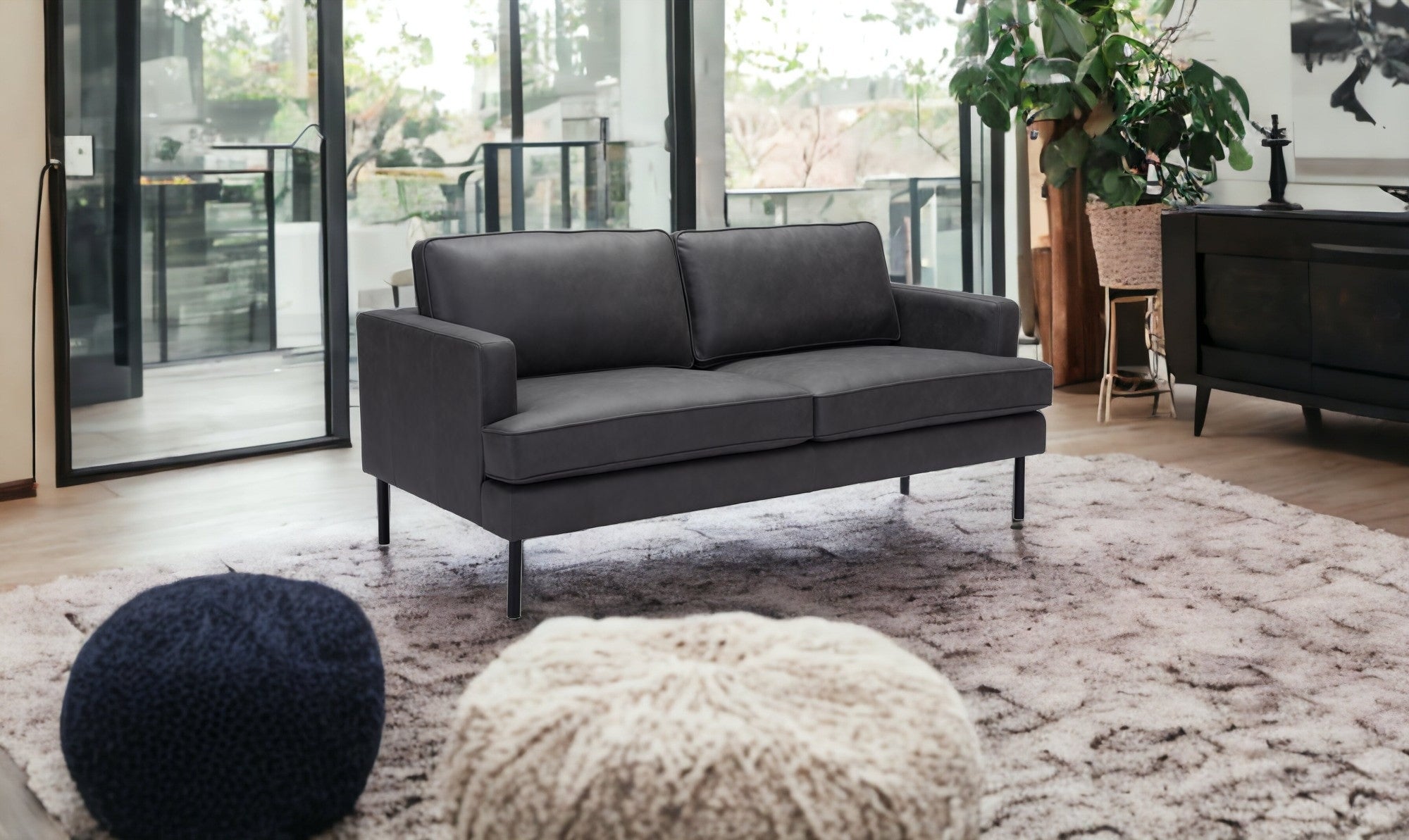 72" Gray Polyester Sofa With Black Legs