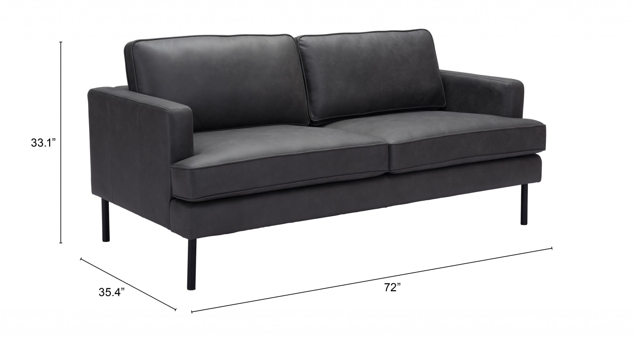 72" Gray Polyester Sofa With Black Legs