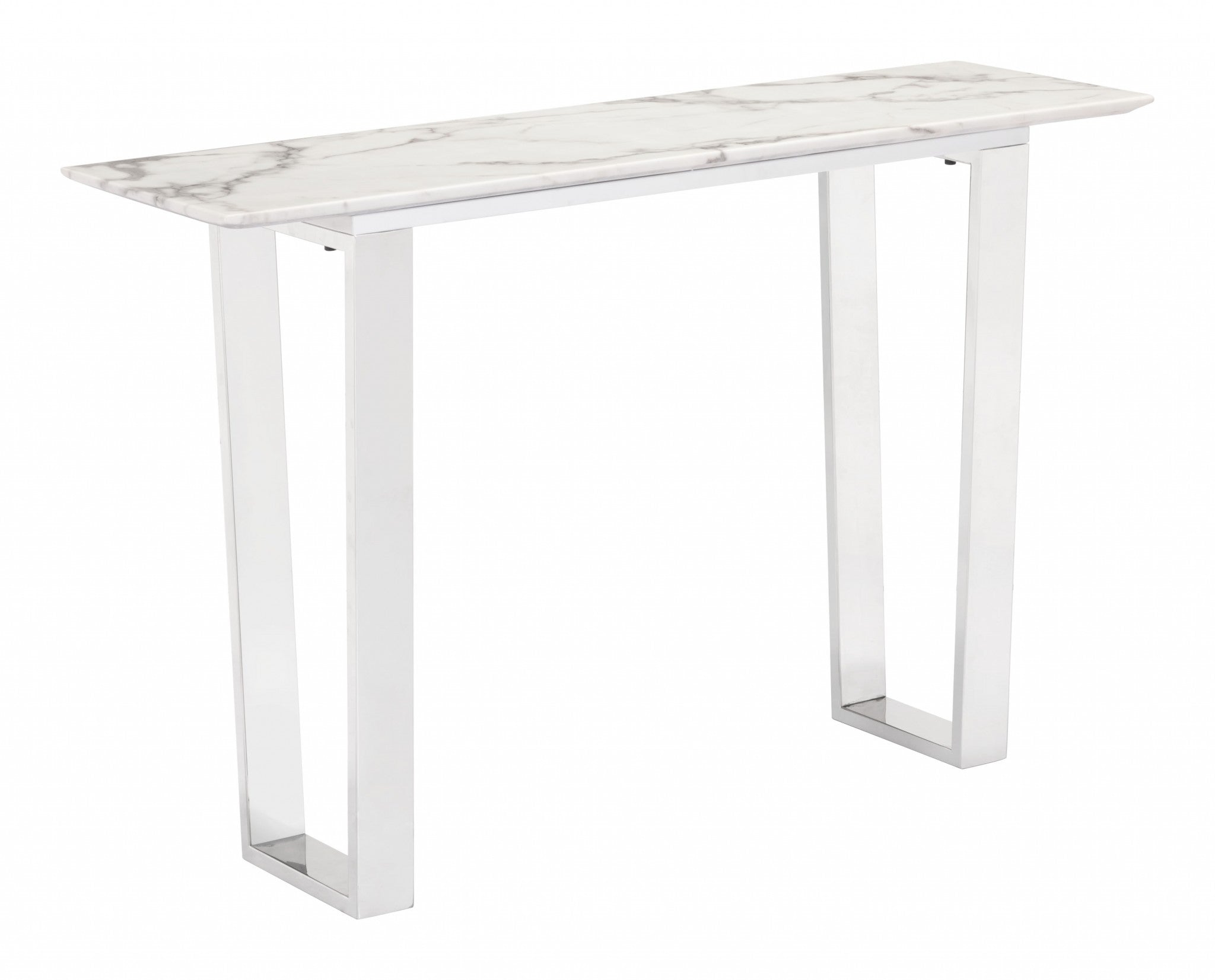 Designer's Choice White Faux Marble and Steel Console Table