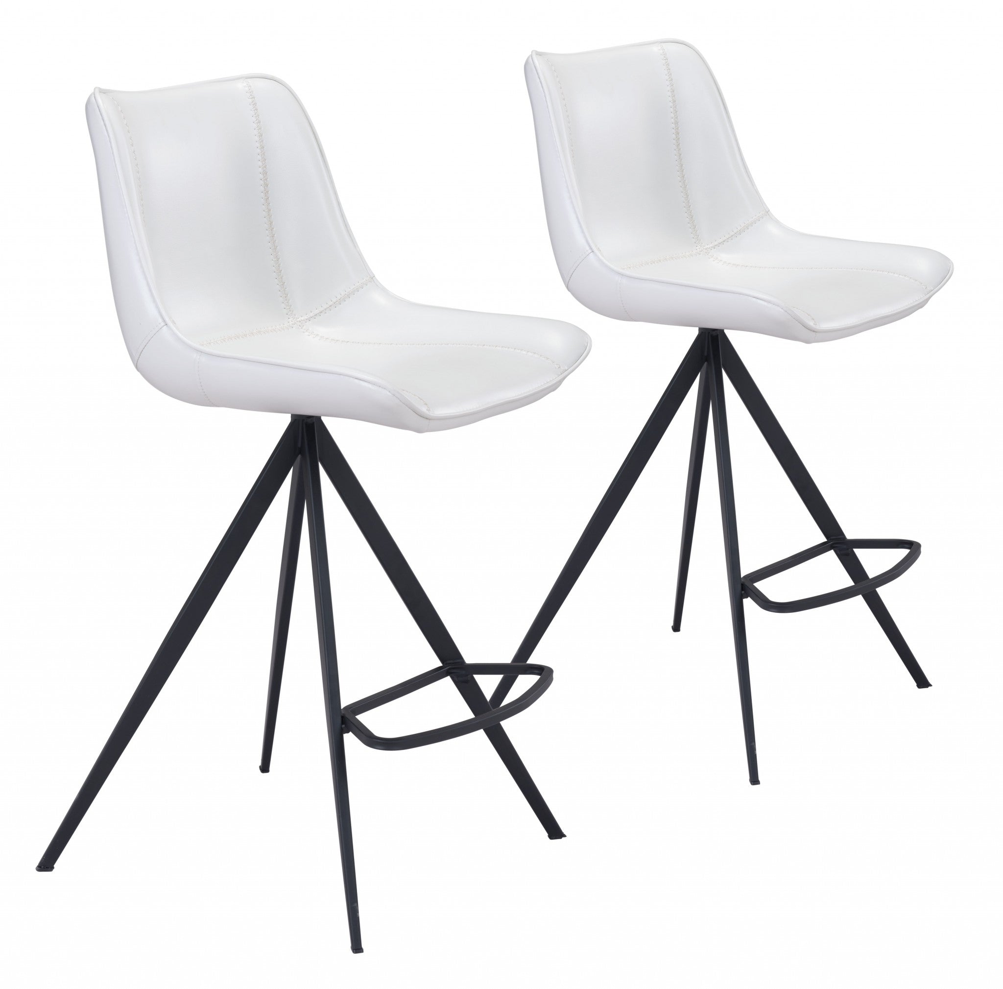 Set of Two 26" White And Black Steel Low Back Counter Height Bar Chairs