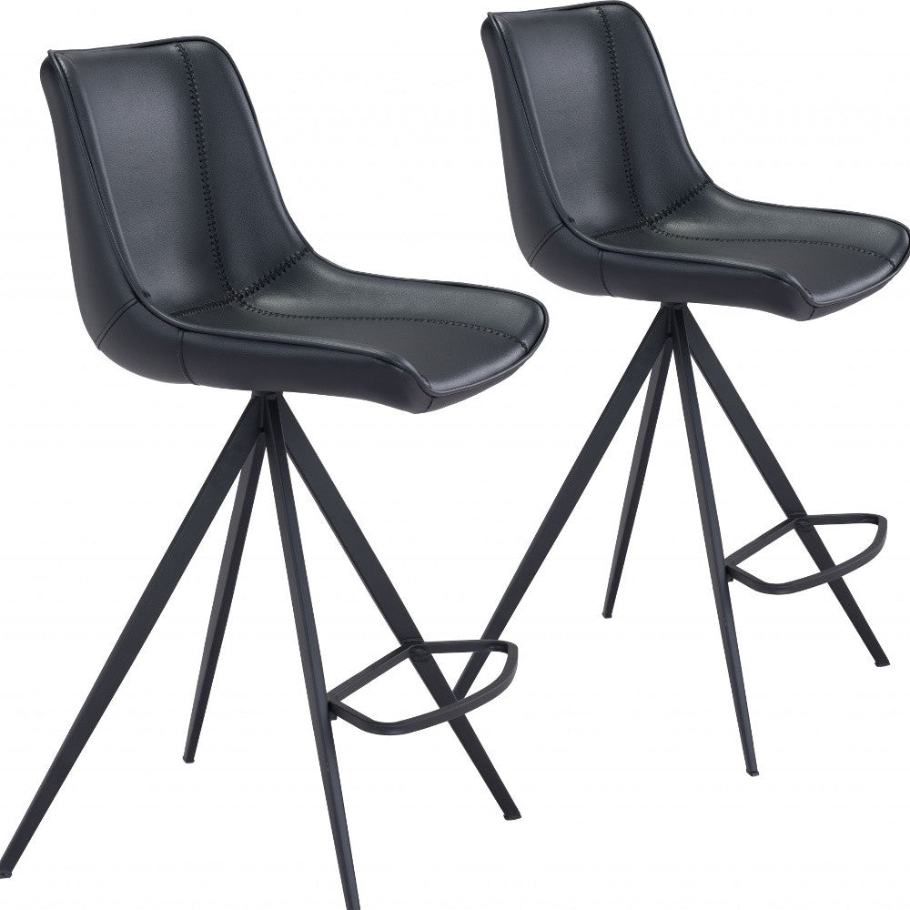 Set of Two 26" Black Steel Low Back Counter Height Bar Chairs