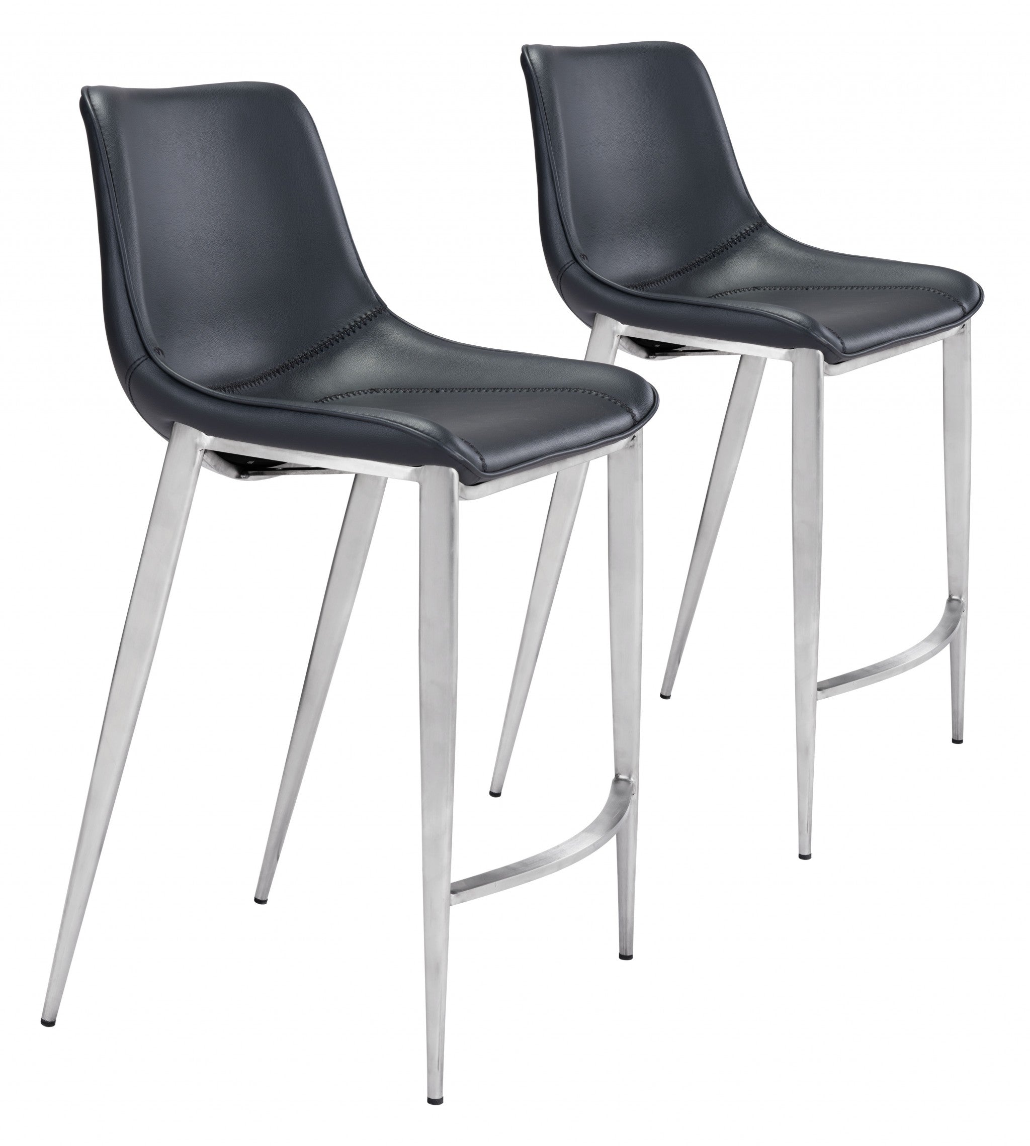Set of Two 26" Black And Silver Steel Low Back Counter Height Bar Chairs