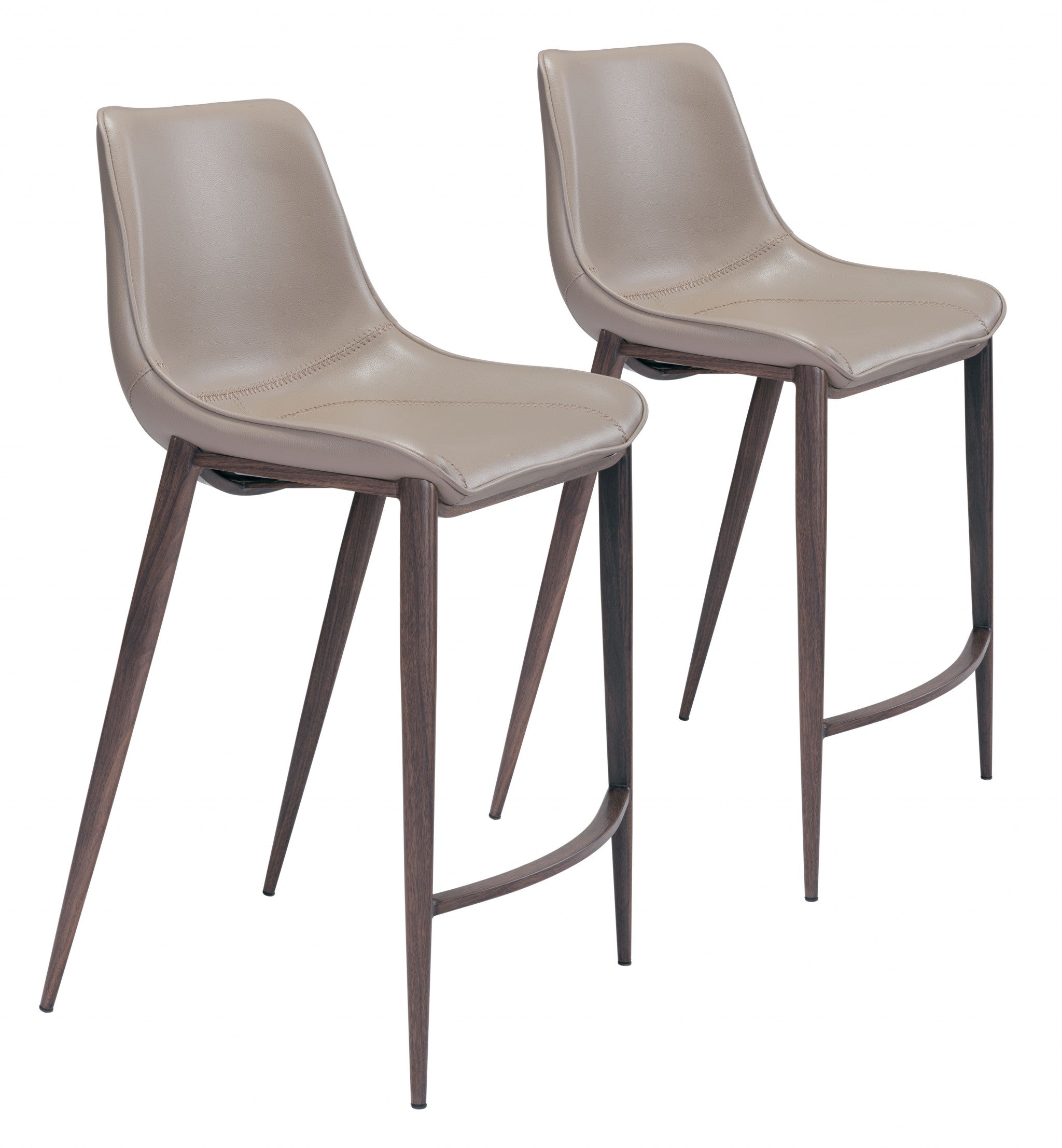 Set of Two 26" Gray and Brown Steel Low Back Counter Height Bar Chairs