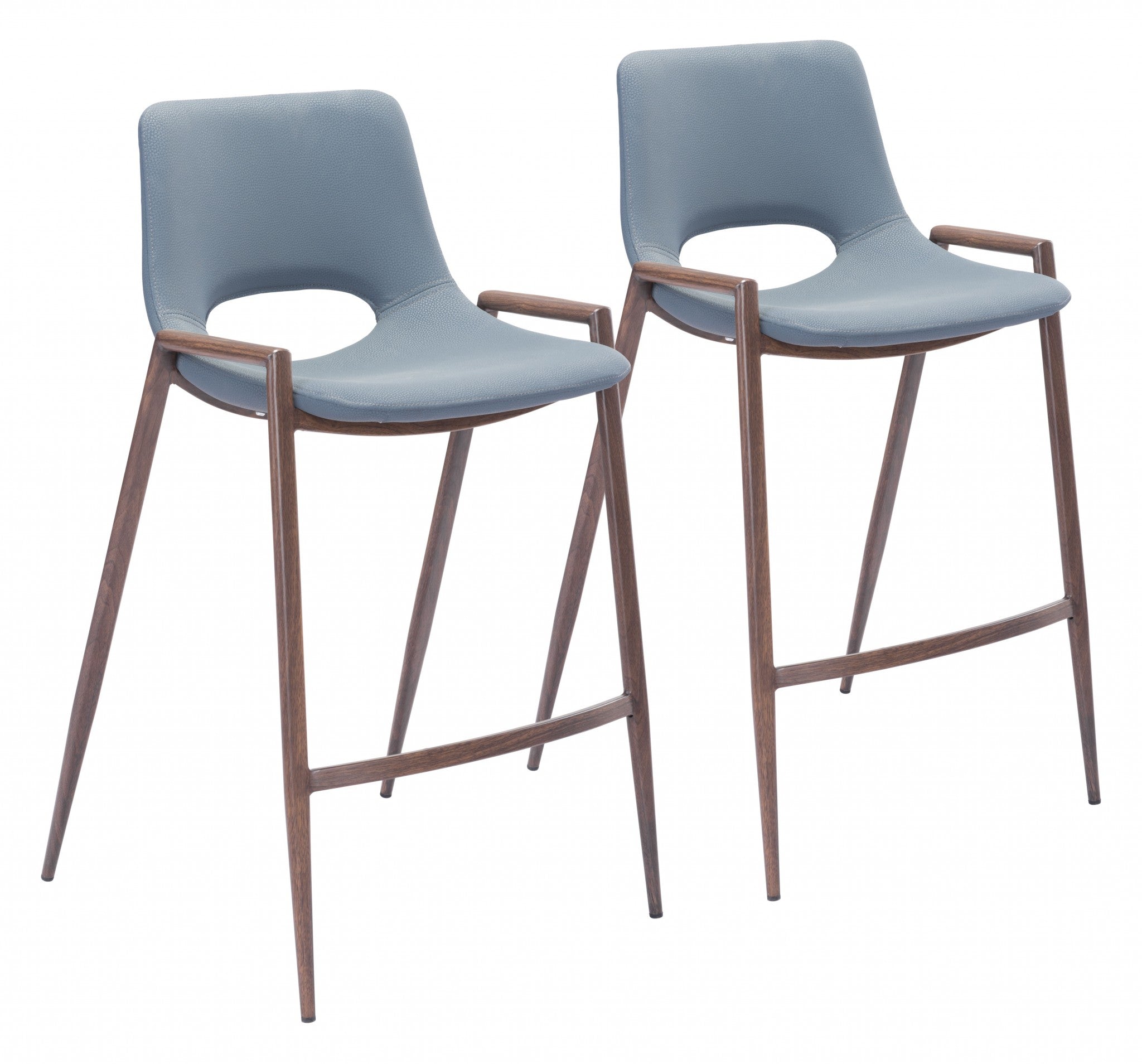 Set of Two 26" Gray And Brown Steel Low Back Counter Height Bar Chairs