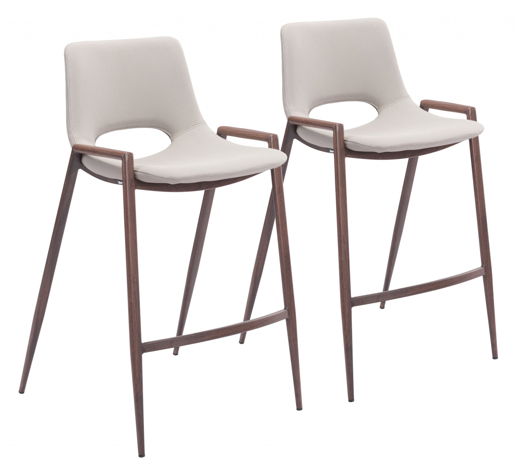 Set of Two 26" Beige And Brown Steel Low Back Counter Height Bar Chairs