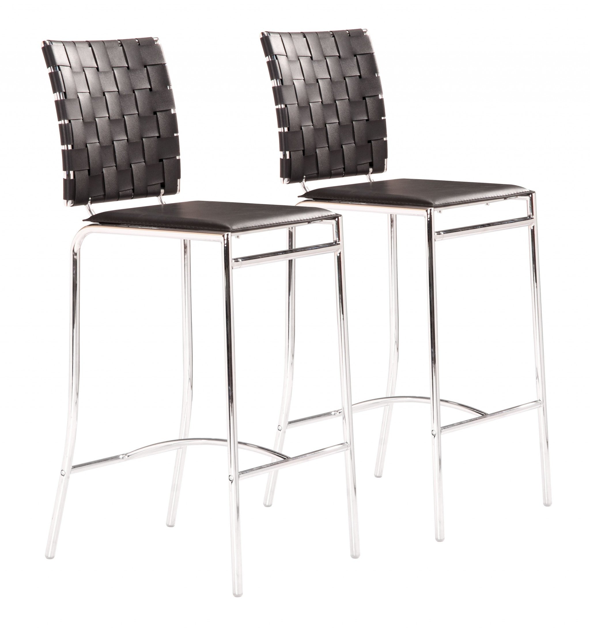Set of Two 26" Black And Silver Steel Low Back Counter Height Bar Chairs