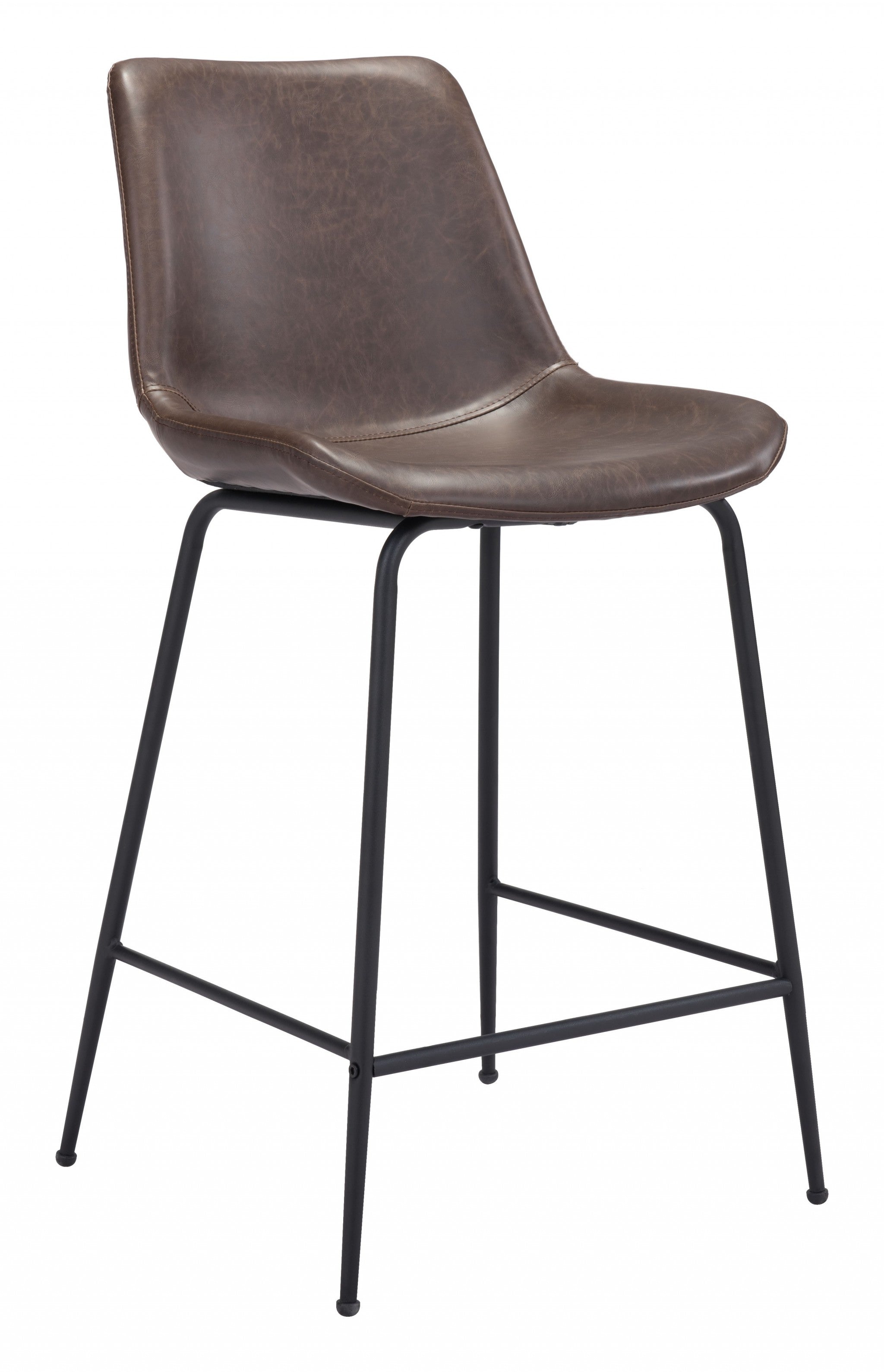 26" Brown And Black Steel Low Back Counter Height Bar Chair
