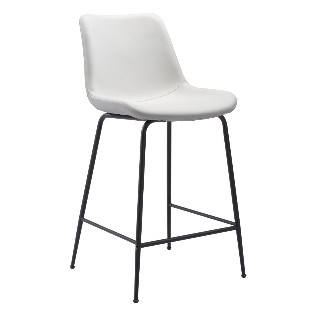 26" White And Black Faux Leather And Steel Low Back Counter Height Bar Chair