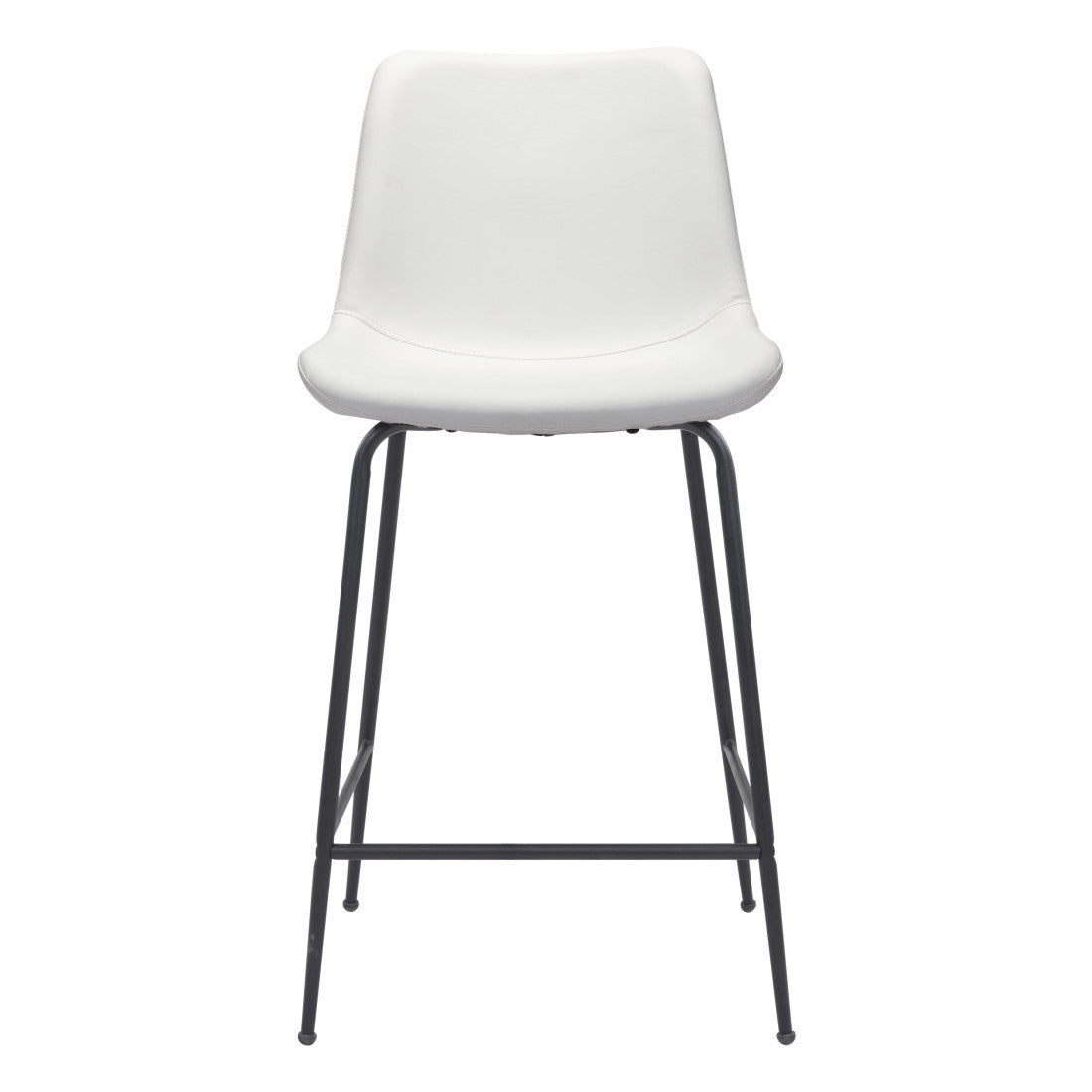 26" White And Black Faux Leather And Steel Low Back Counter Height Bar Chair