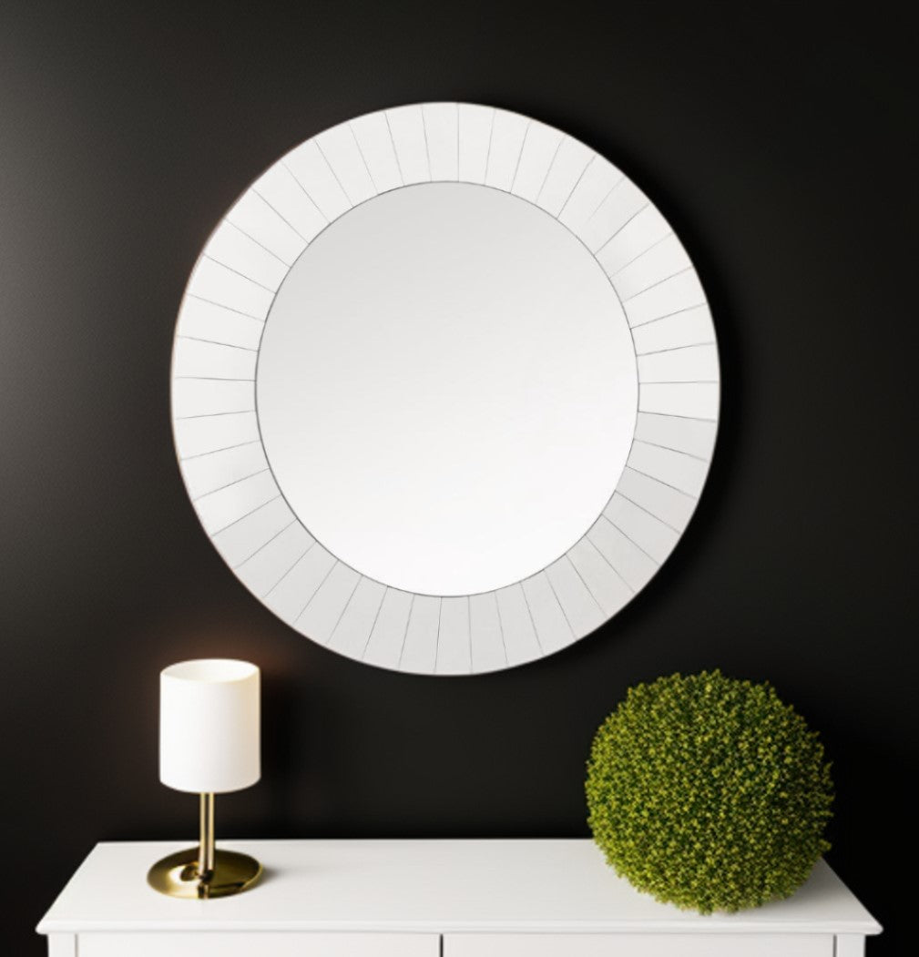 35" Clear Round Glass Framed Accent Mirror