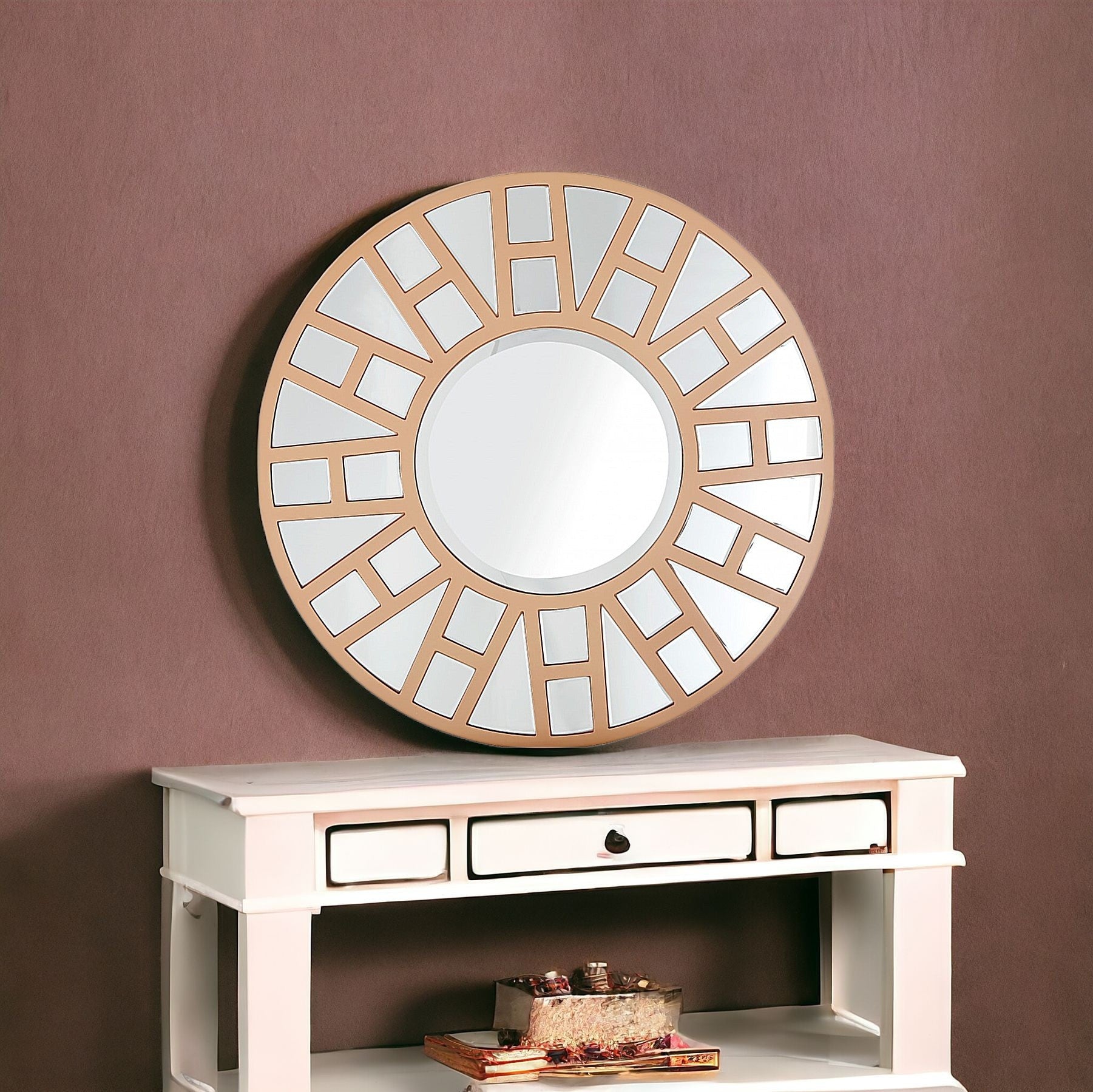 32" Gold Round Metal Framed Accent Mirror