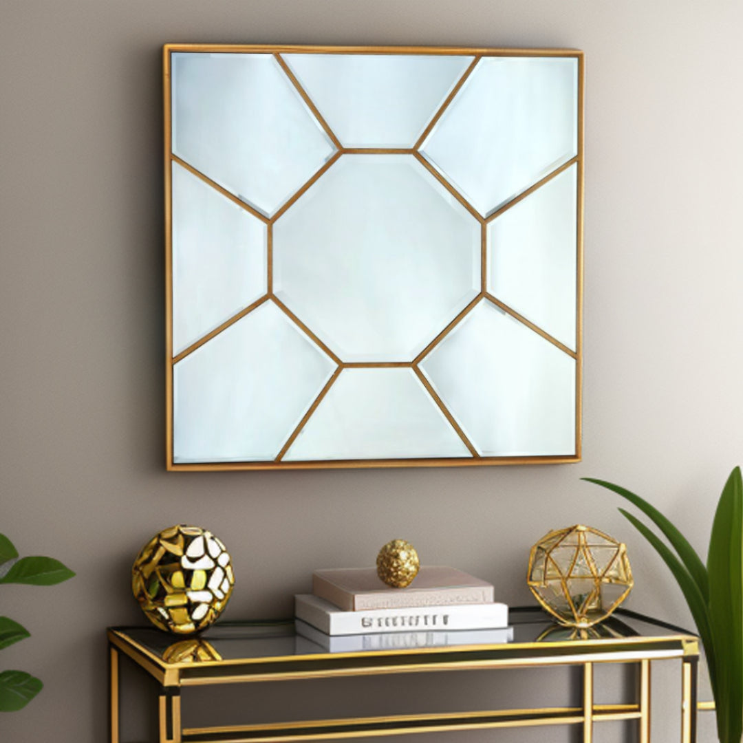 35" Gold Square Metal Framed Accent Mirror