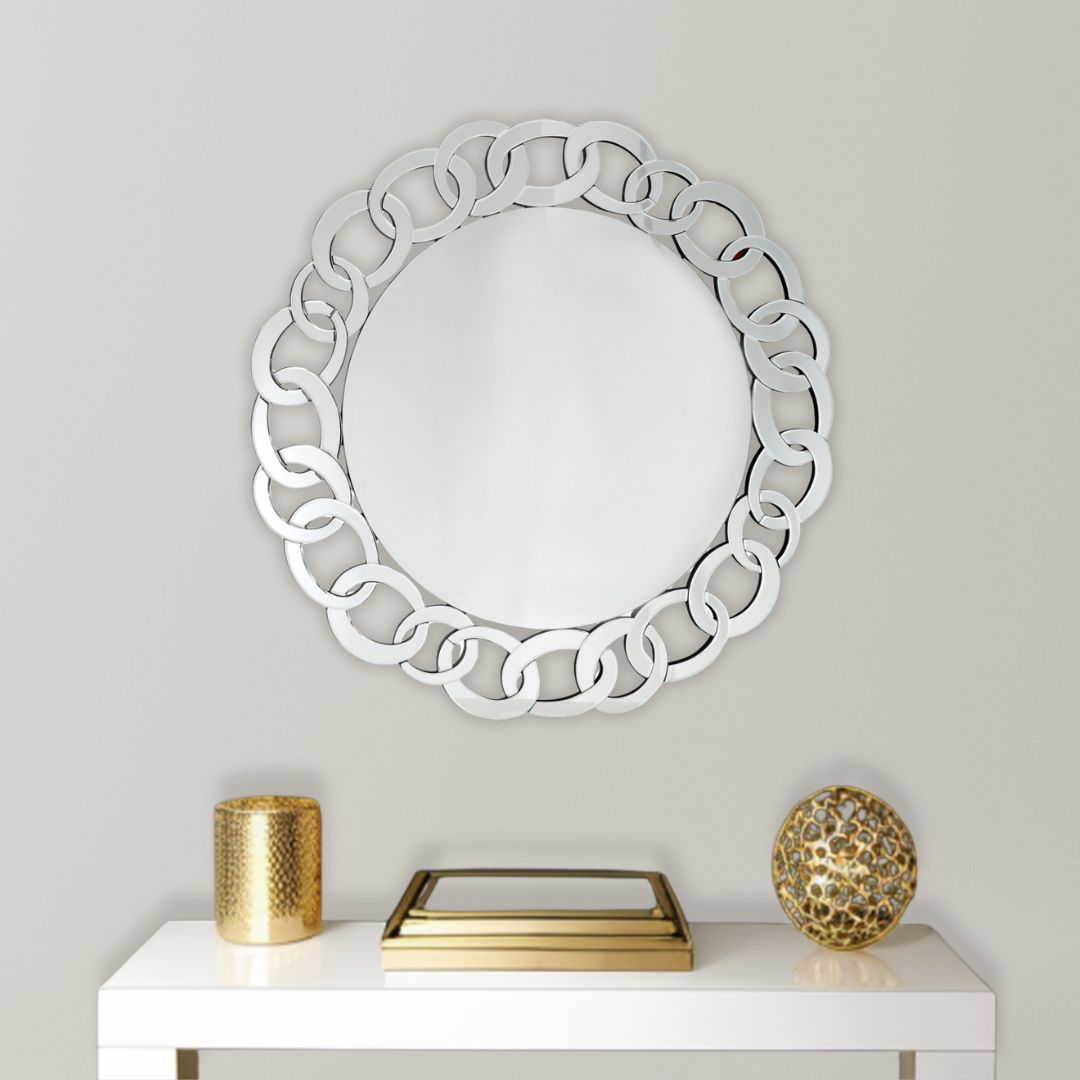 39" Clear Round Glass Framed Accent Mirror