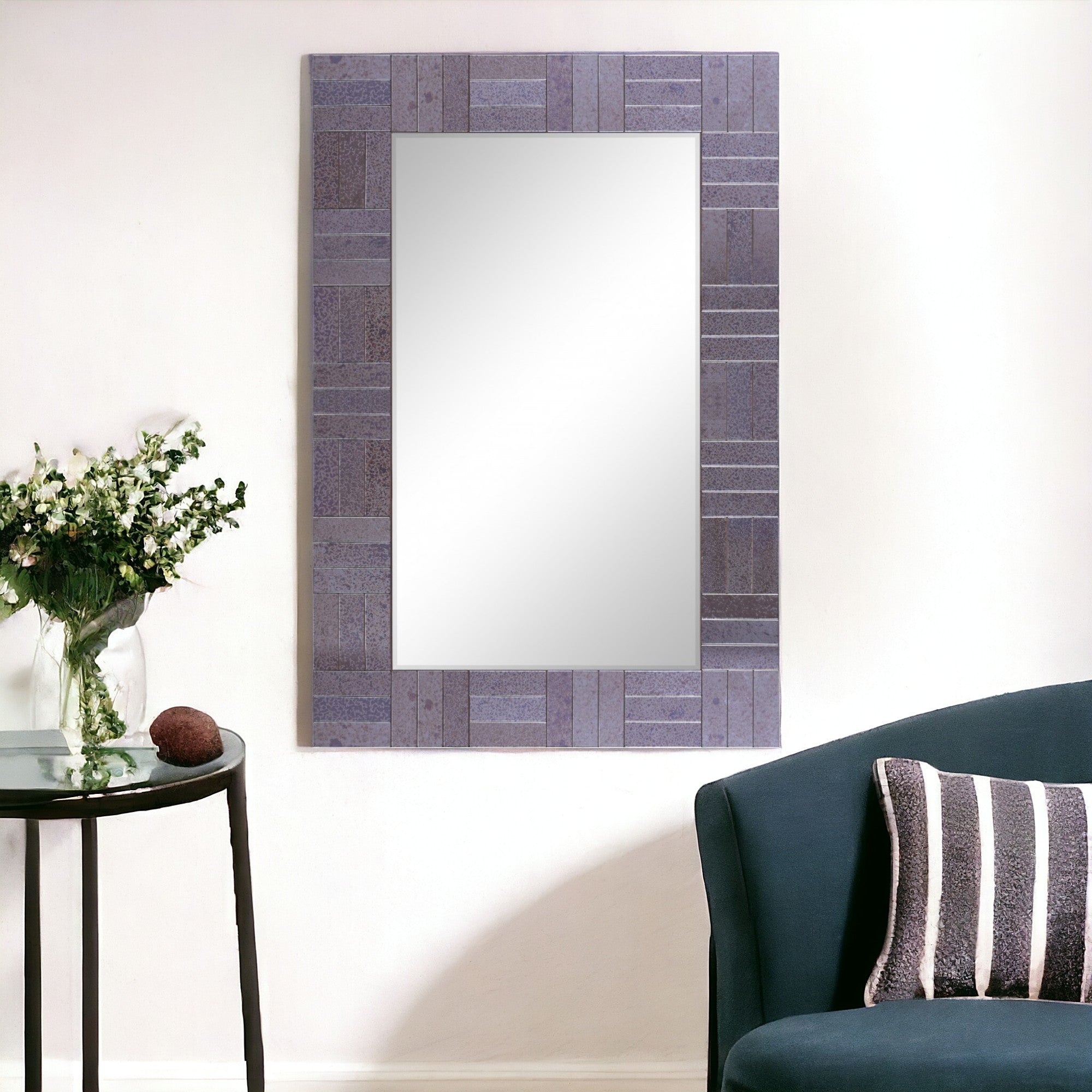 35" Gray Glass Framed Accent Mirror