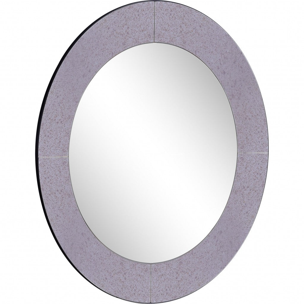 30" Gray Round Glass Framed Accent Mirror
