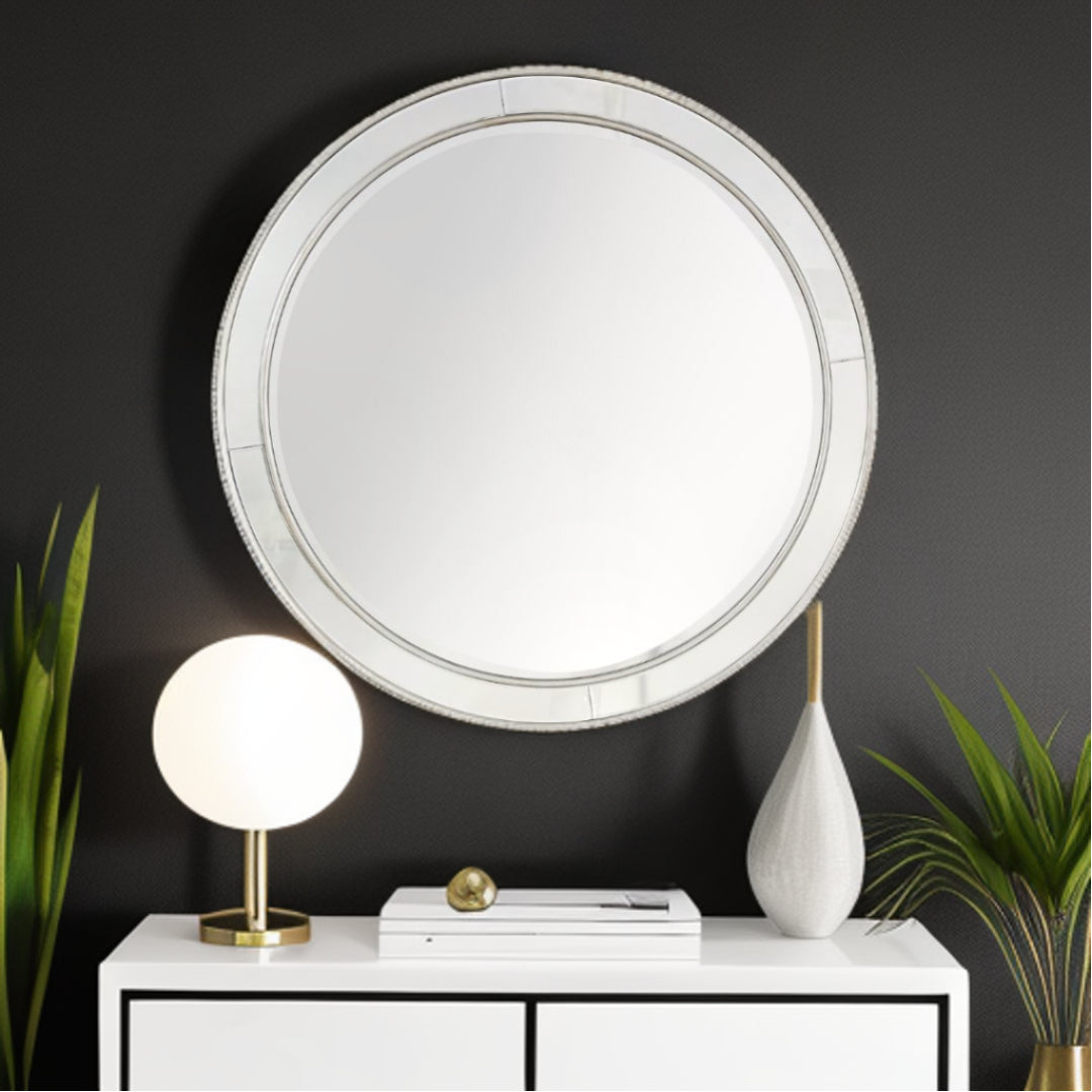 36" Silver Round Framed Accent Mirror