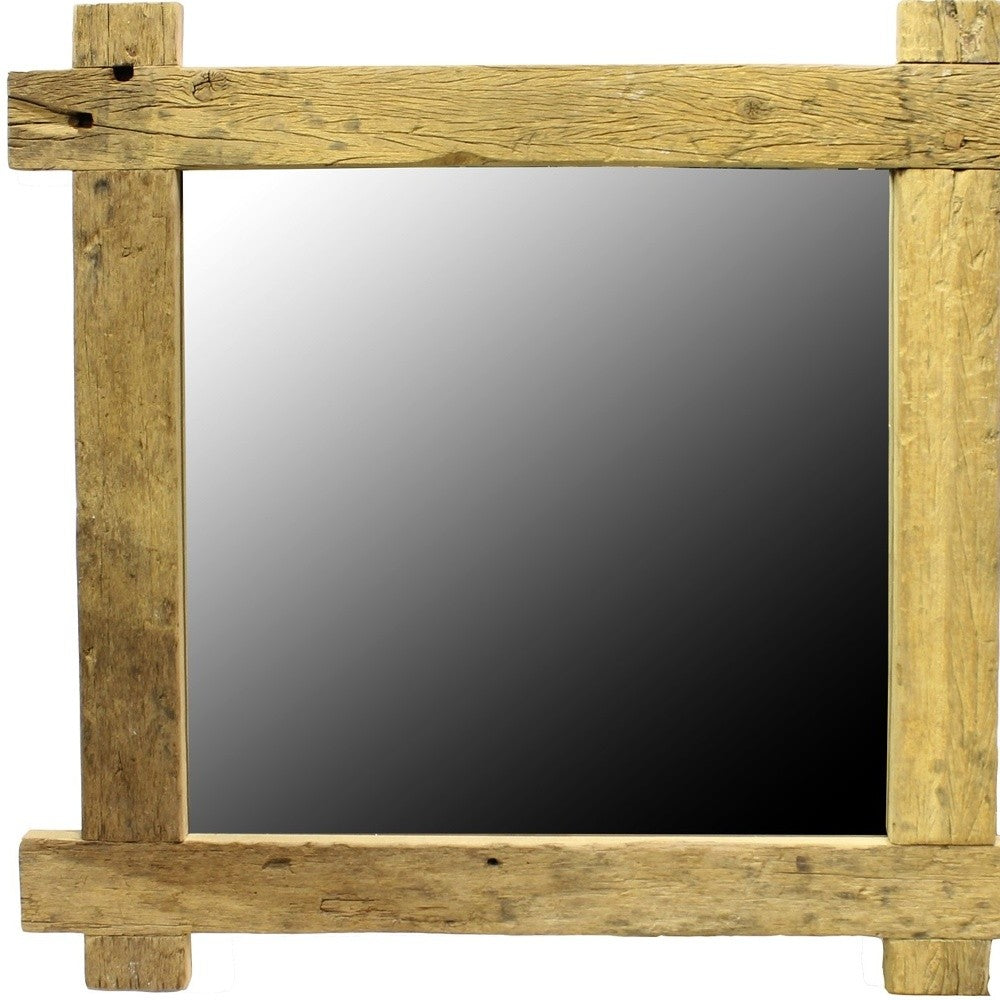 33" Natural Brown Square Framed Accent Mirror